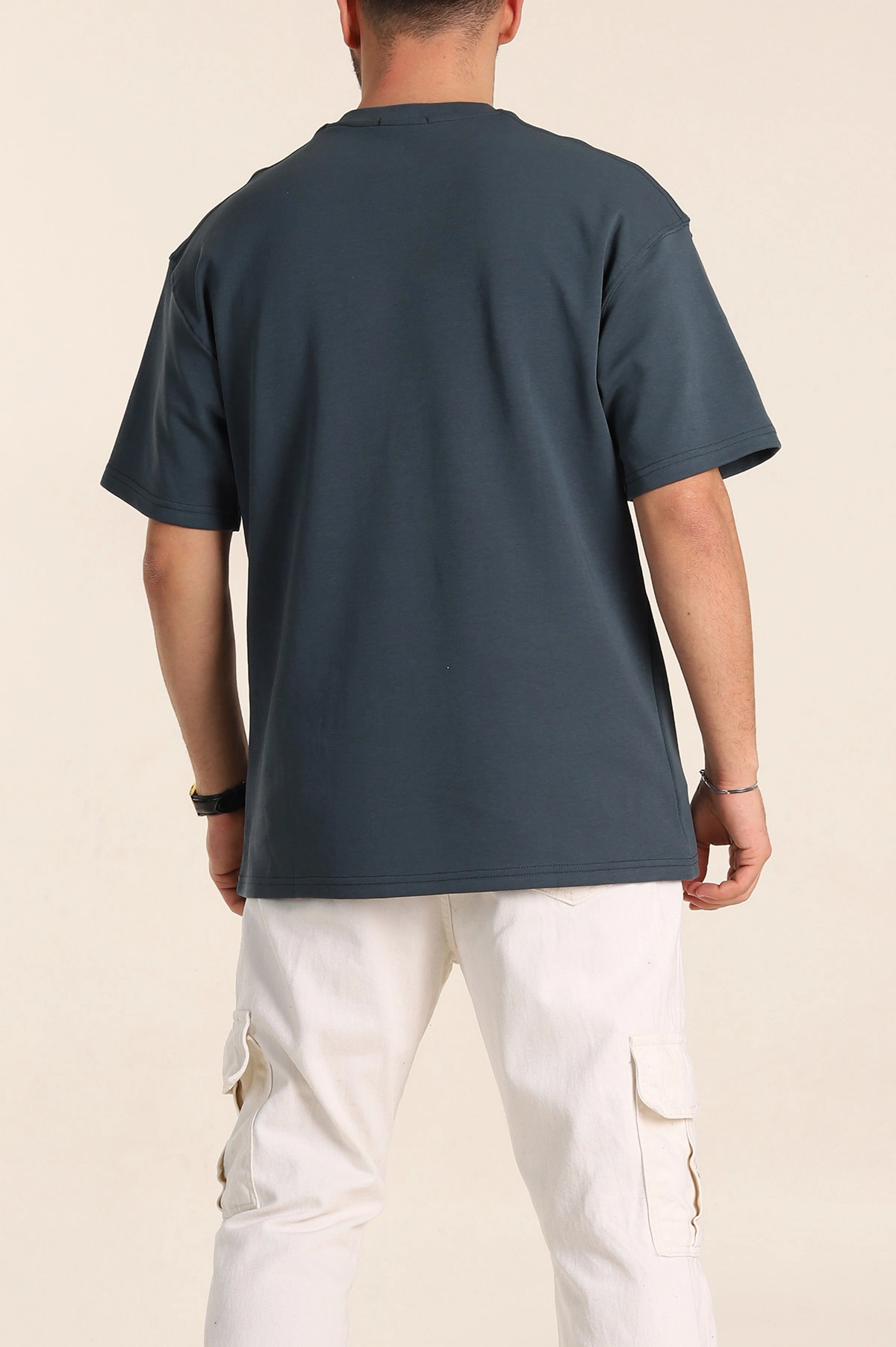 Petrol Oversize Double Face Kumaş Basic Erkek Tişört 340529