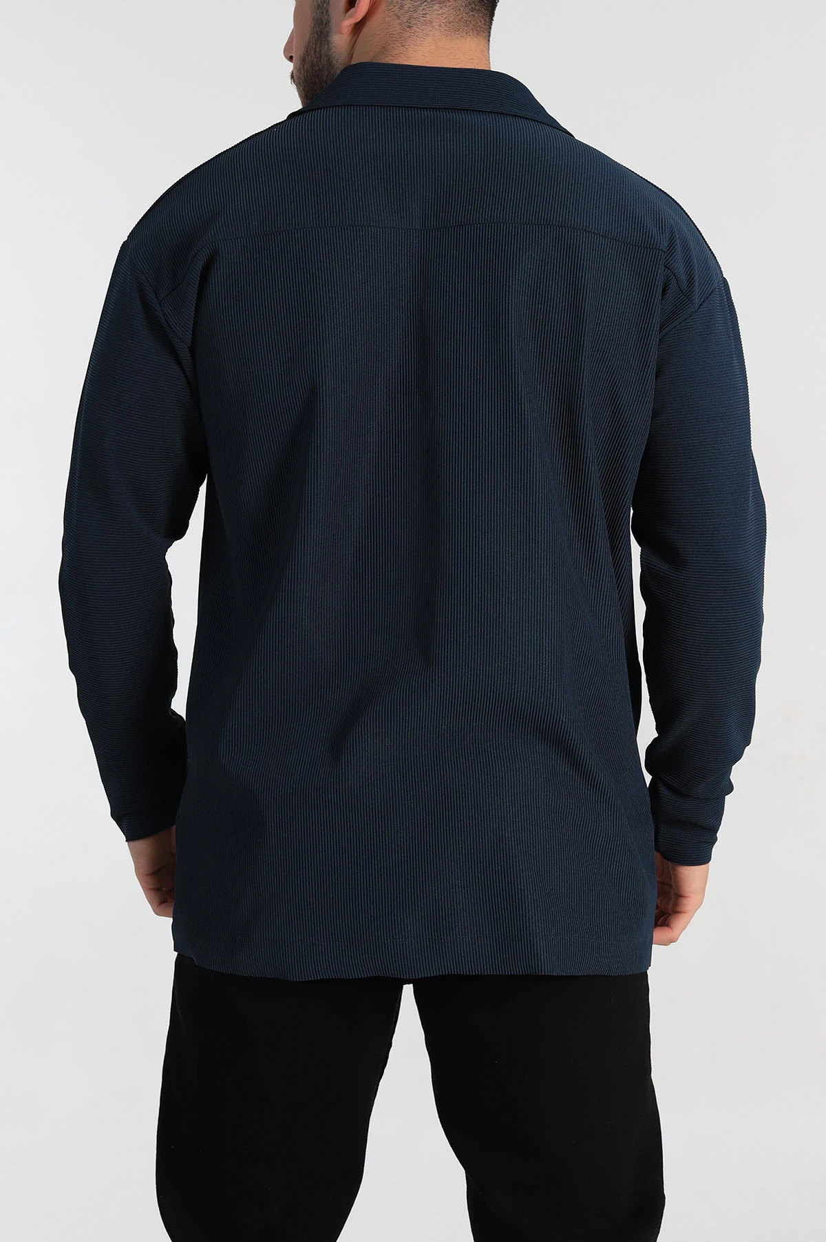 Petrol Oversize Fitilli Doku Fermuarlı Polo Yaka Sweatshirt 324399