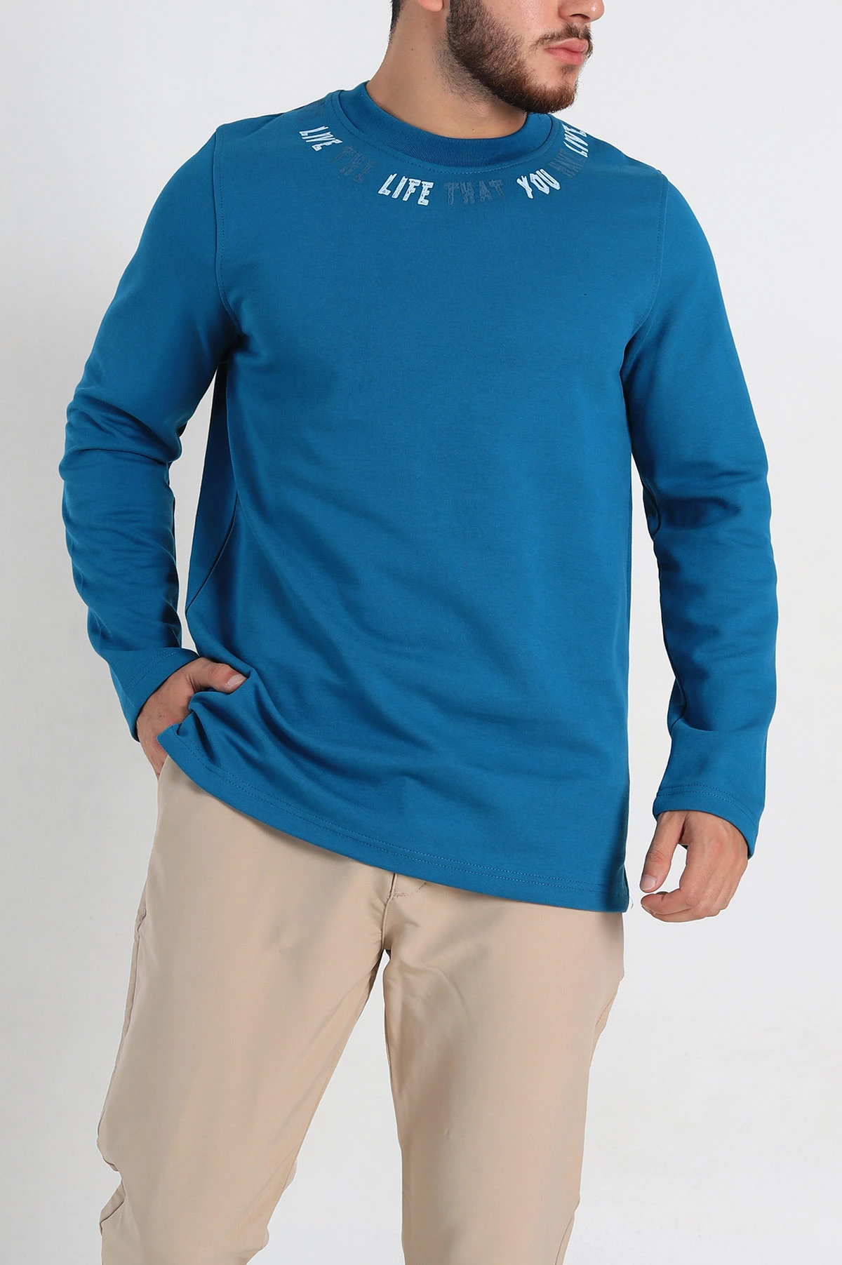 Petrol Regular Fit Baskı Detaylı Erkek Sweatshirt 305844