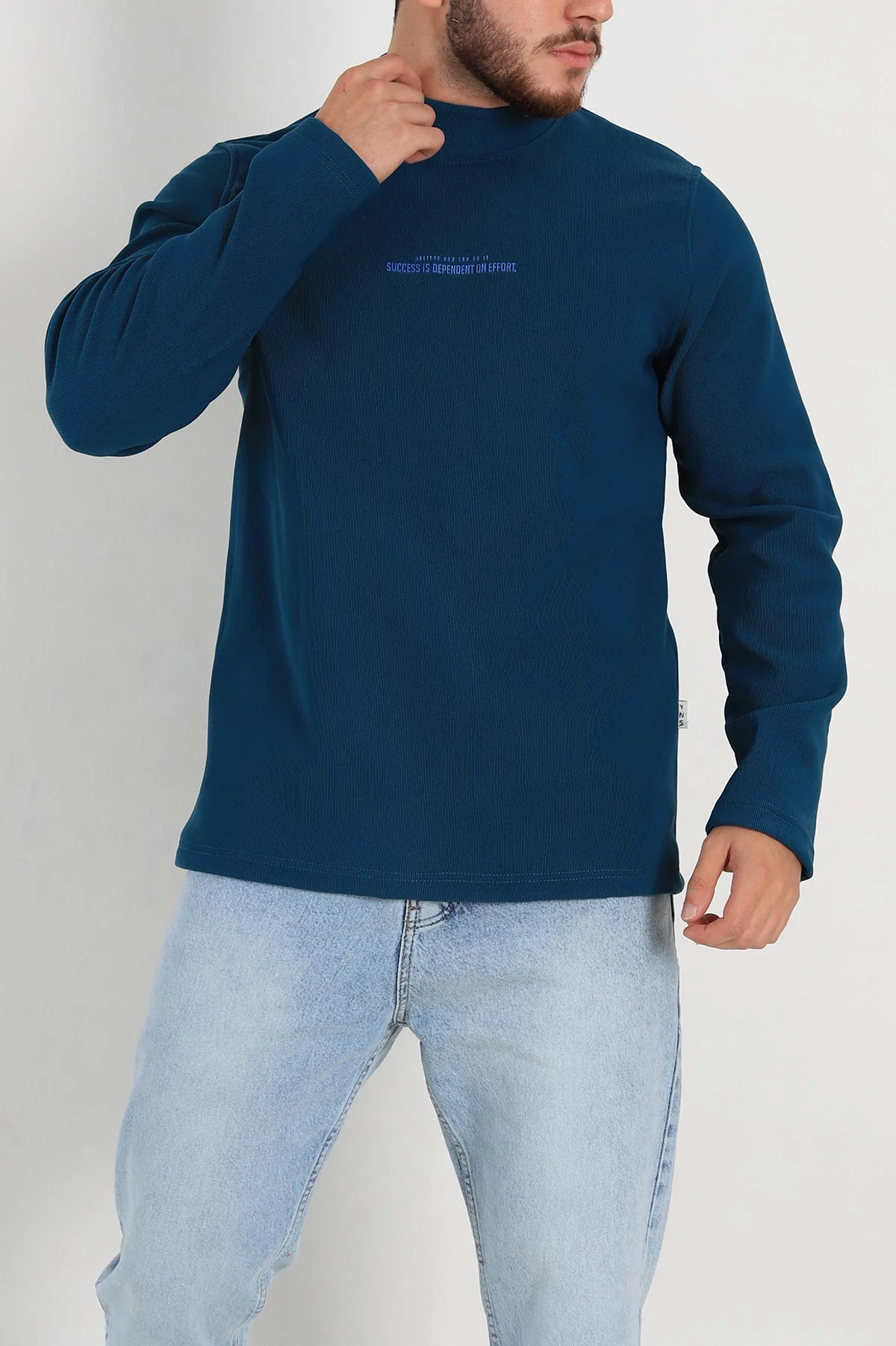 Petrol Regular Fit Dik Yaka Kabartma Yazılı Erkek Sweatshirt 305767