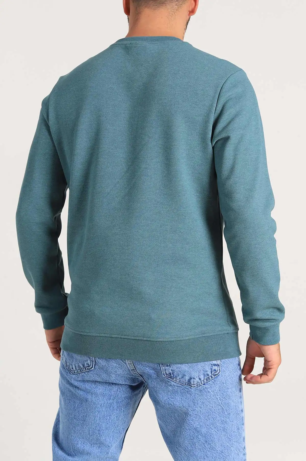 Petrol Regular Fit İnterlok Kumaş Pike Doku Basic Erkek Sweatshirt 305432