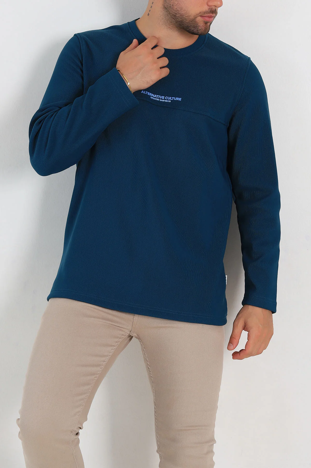 Petrol Regular Fit Yazı Detay Erkek Sweatshirt 305883