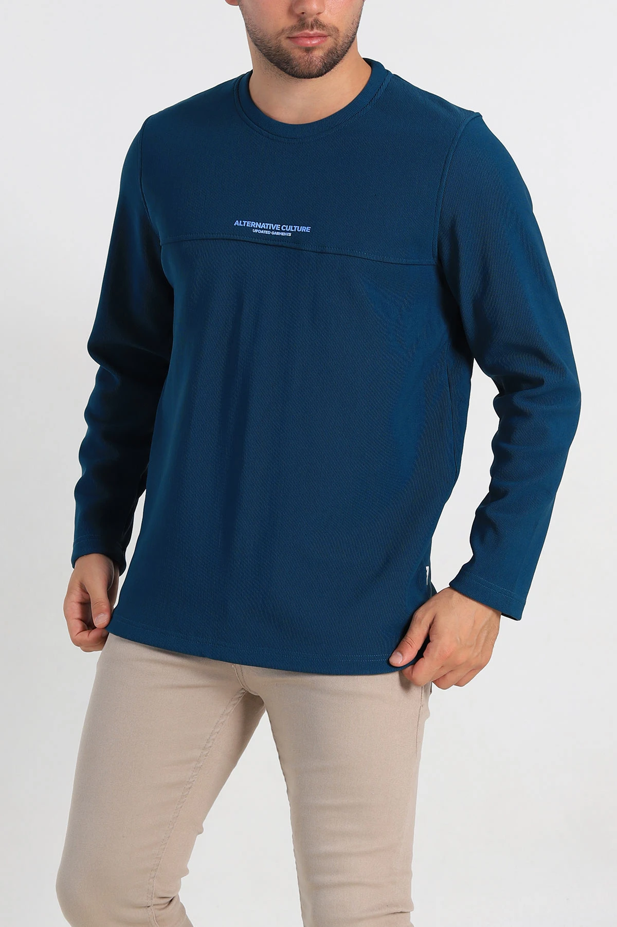 Petrol Regular Fit Yazı Detay Erkek Sweatshirt 305883