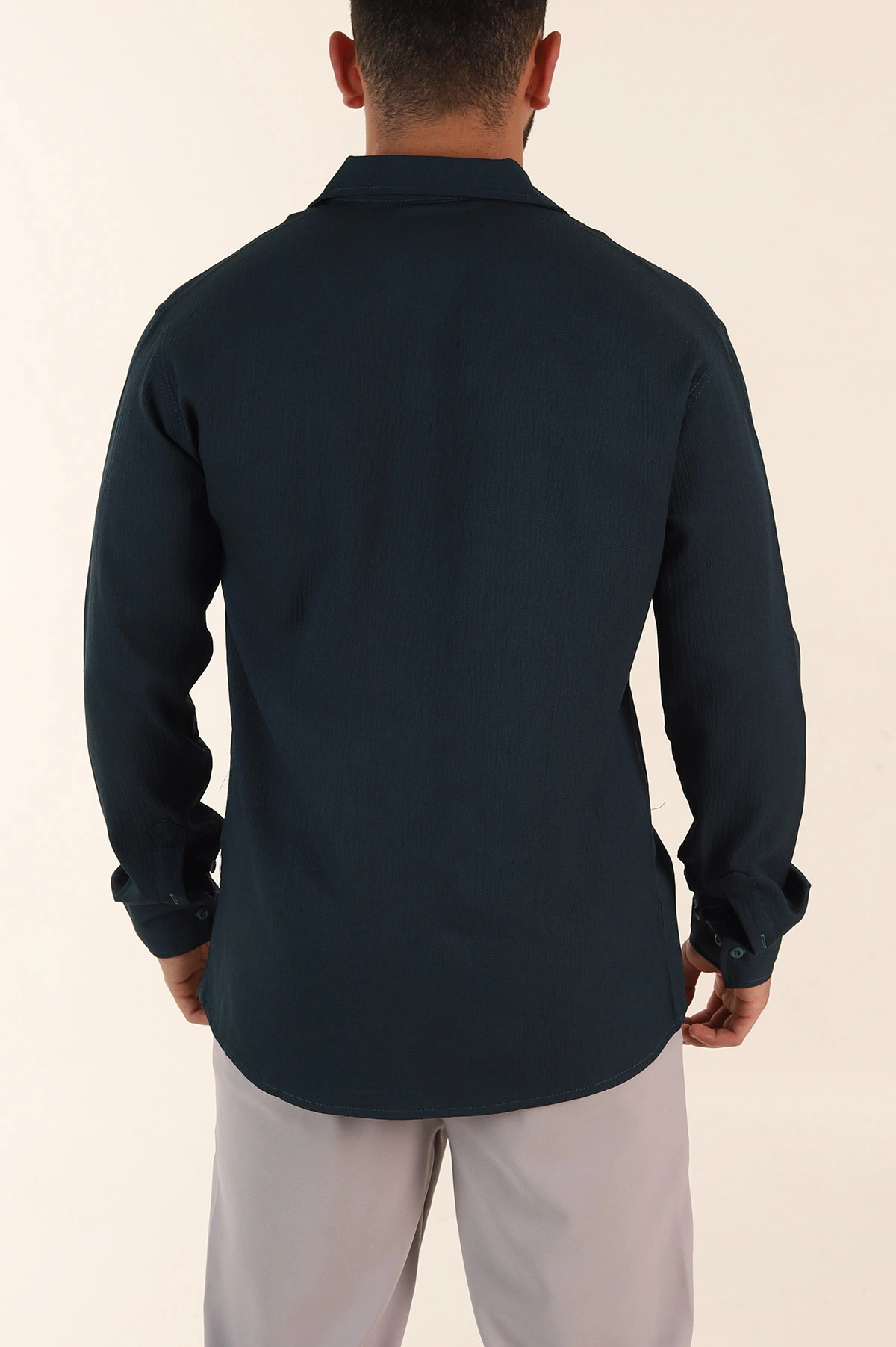 Petrol Relaxed Fit Bürümcük Dokulu Uzun Kollu Erkek Gömlek 369322