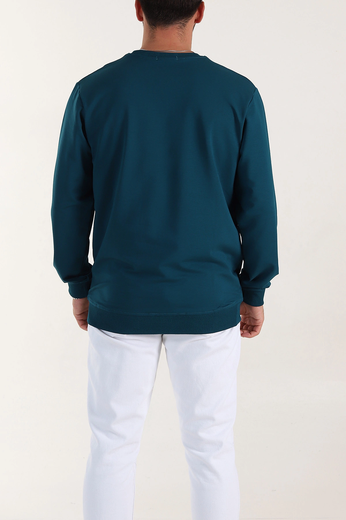 Petrol Relaxed Fit İki İp Şardonsuz Basic Erkek Sweatshirt 398127