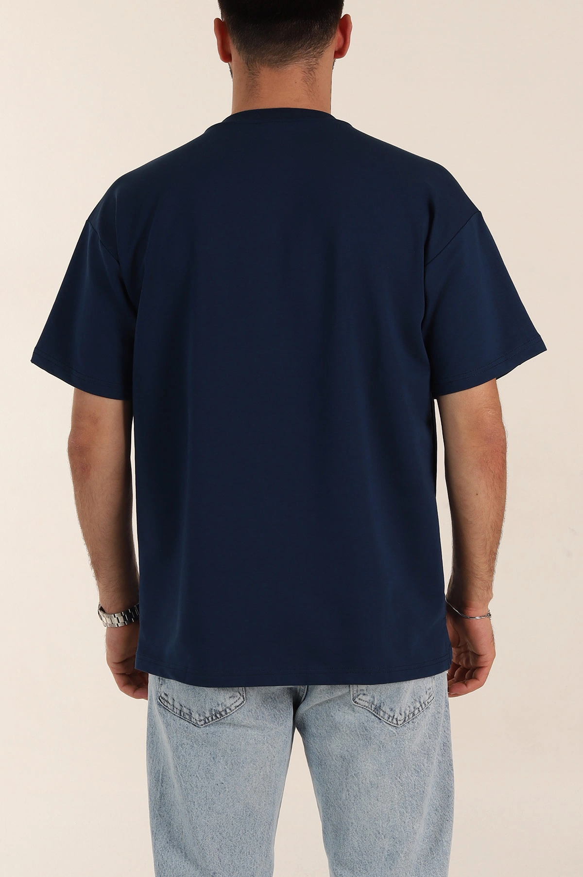 Petrol Relaxed Fit İnterlok Kumaş Yazı Detaylı Erkek Tişört 359317