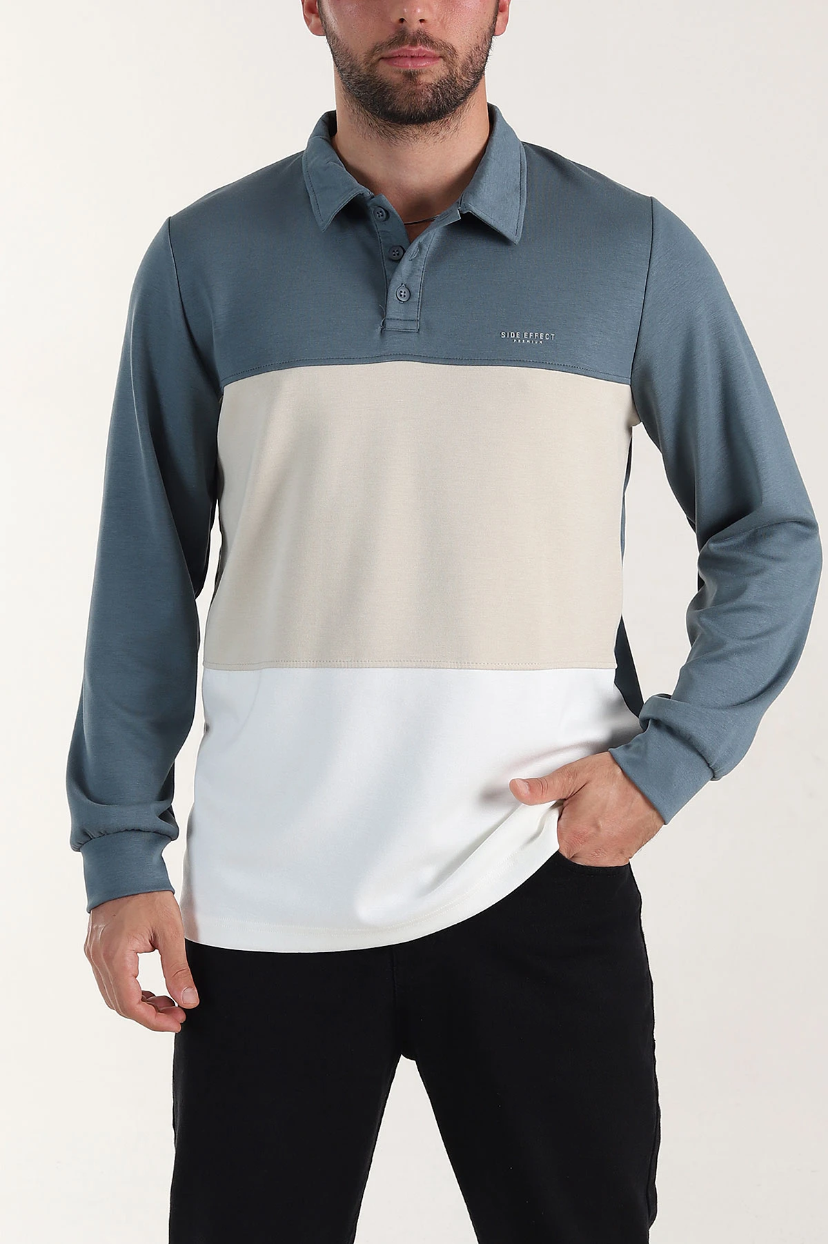 Petrol Relaxed Fit Oysho Kumaş Üç Renkli Polo Yaka Sweatshirt 399544