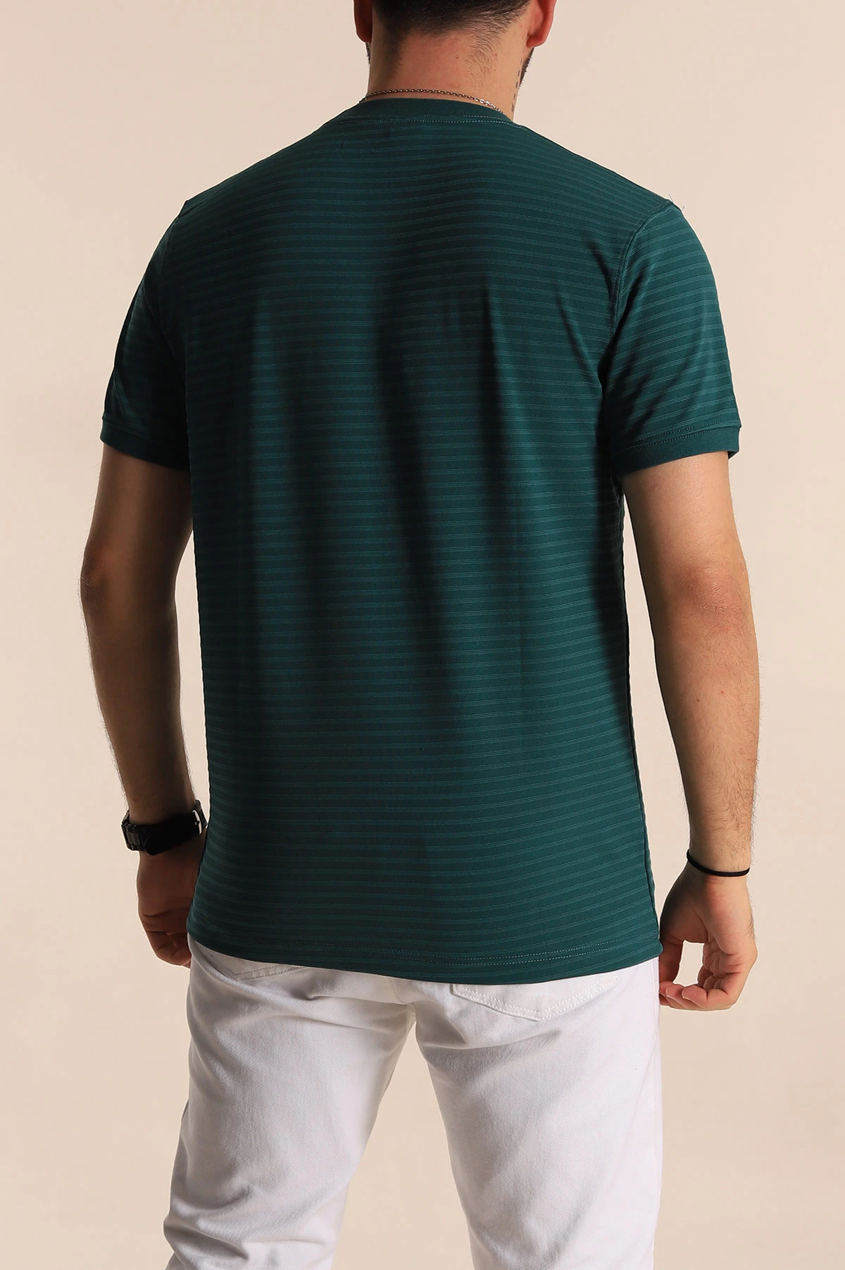 Petrol Slim Fit Çizgi Detay Likralı Erkek Tişört 268685