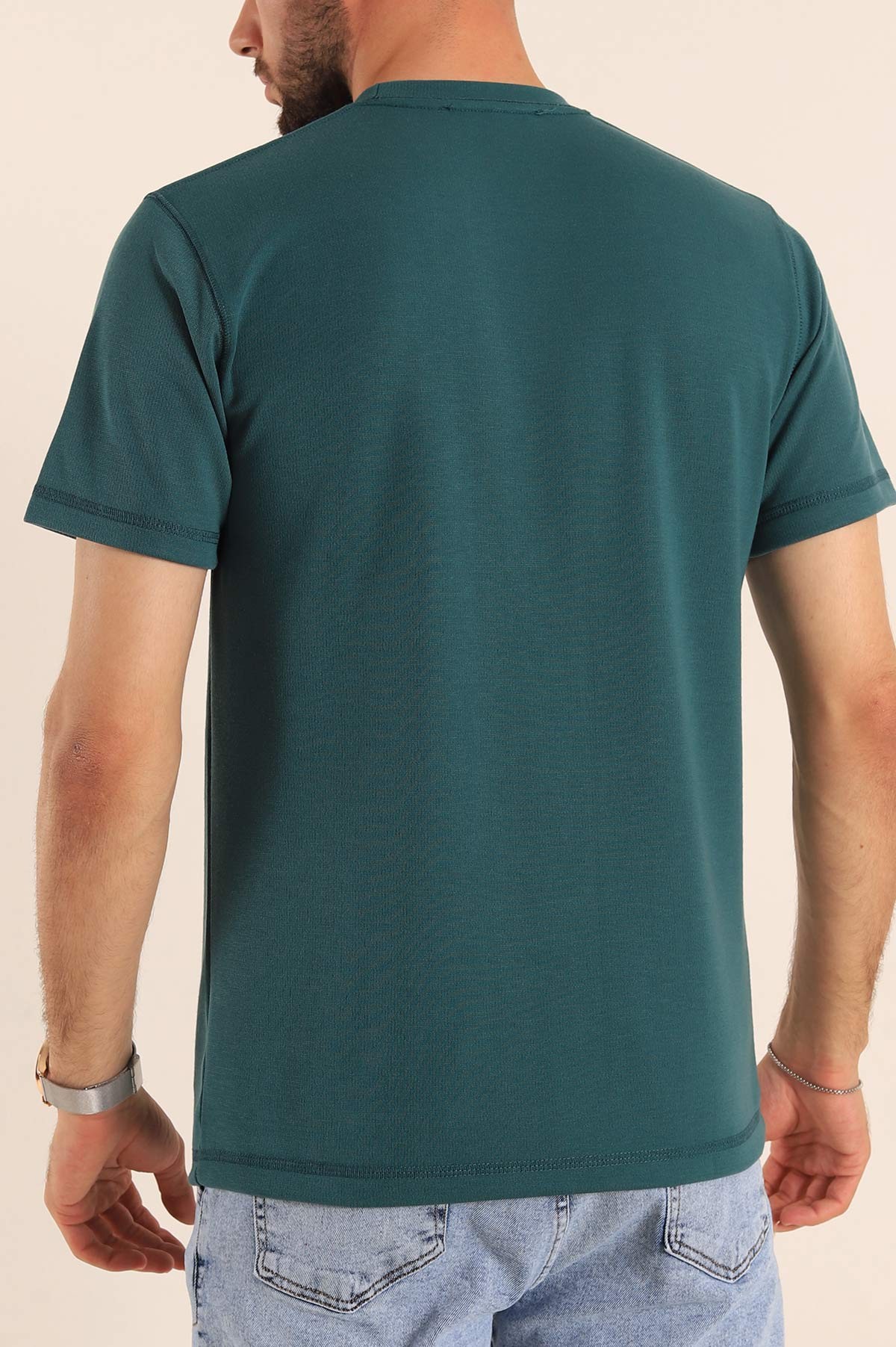 Petrol Slim Fit Dikiş Detay Erkek Tişört 190162