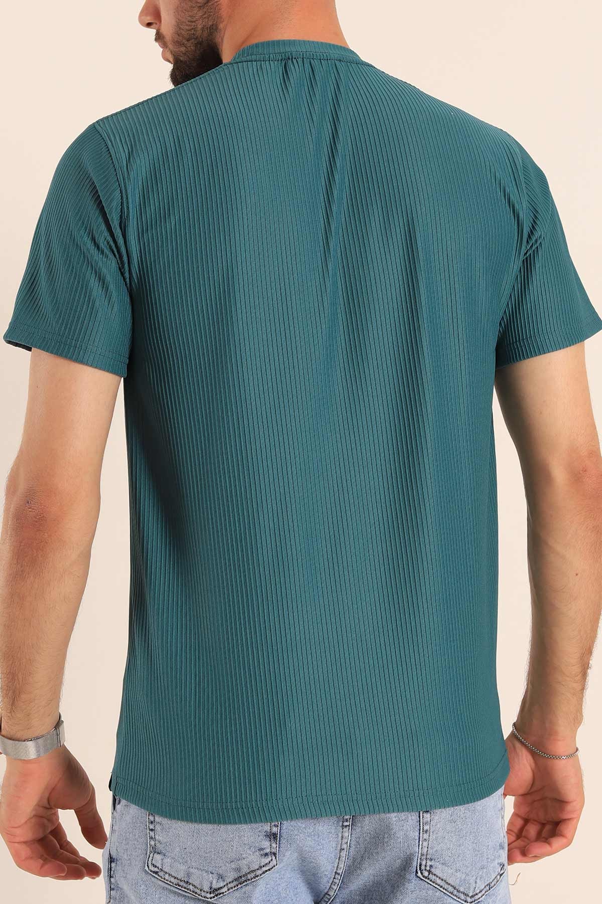 Petrol Slim Fit Fitilli Doku Cepli Erkek Tişört 190186