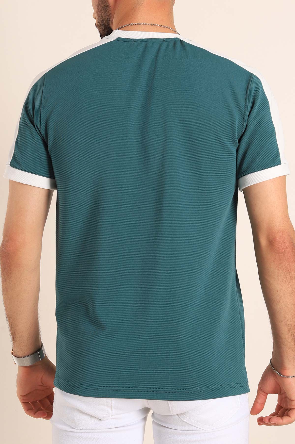 Petrol Slim Fit Kabartma Yazılı Erkek Tişört 190220