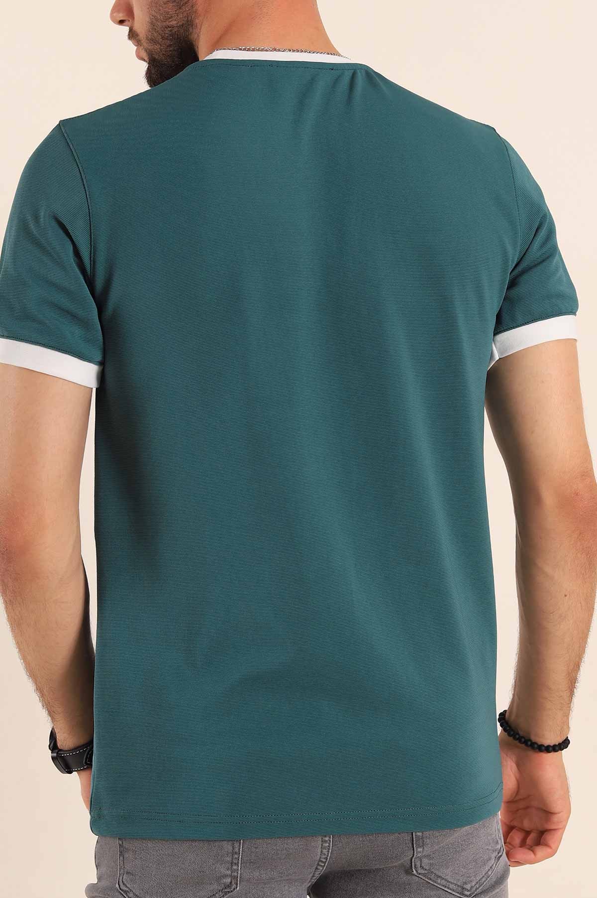 Petrol Slim Fit Kabartma Yazılı Erkek Tişört 190453