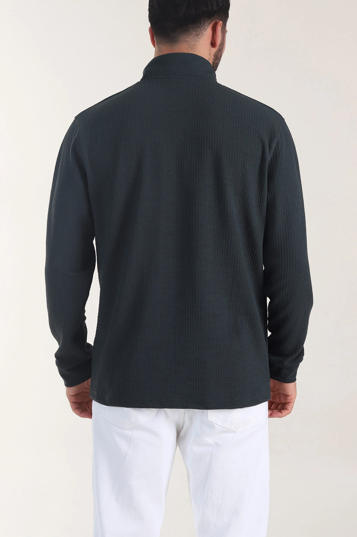 Petrol Yarım Fermuarlı Dik Yaka Dokulu Erkek Sweatshirt 406820