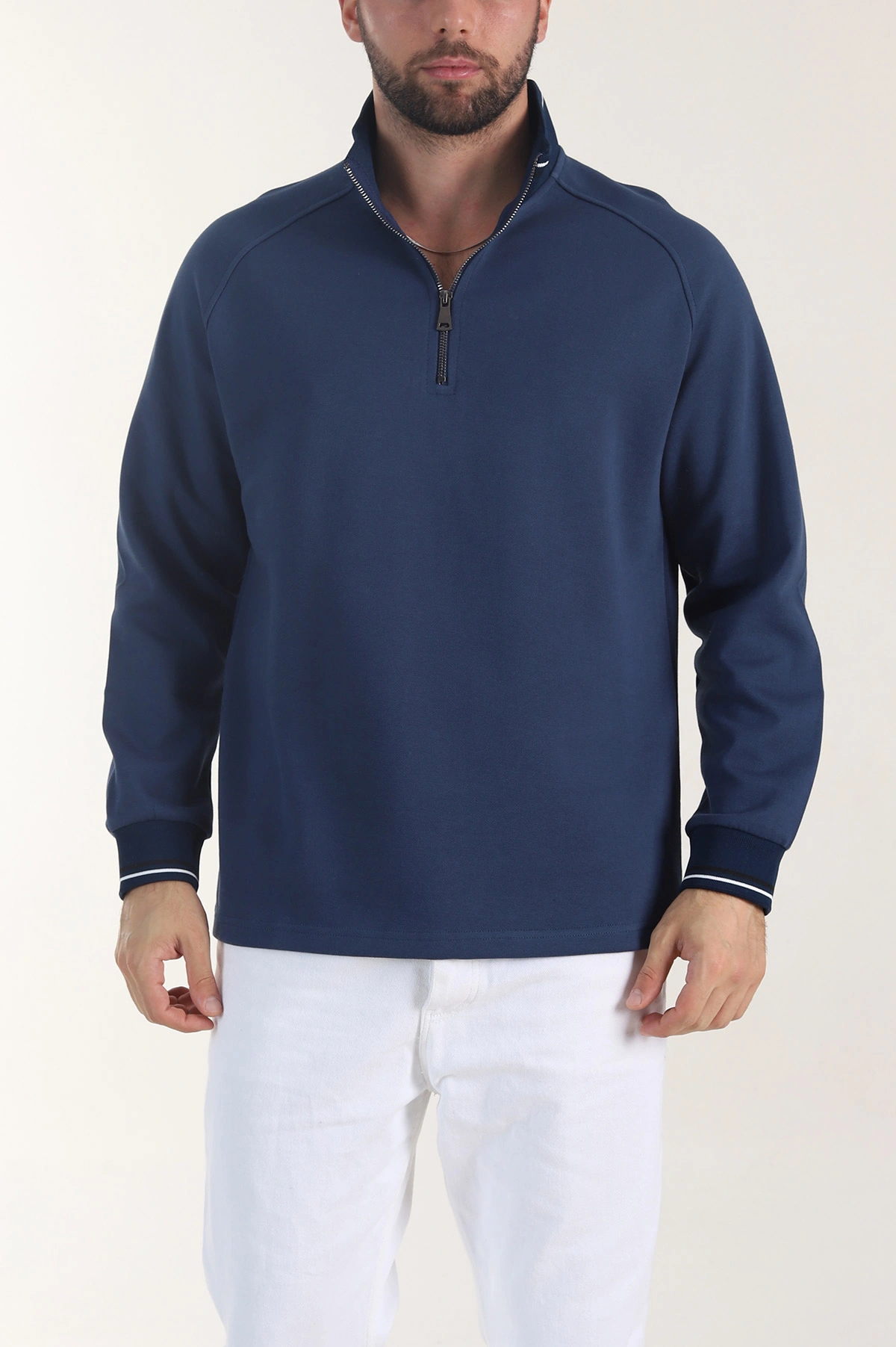 Petrol Yarım Fermuarlı Dik Yaka Erkek Sweatshirt 406951