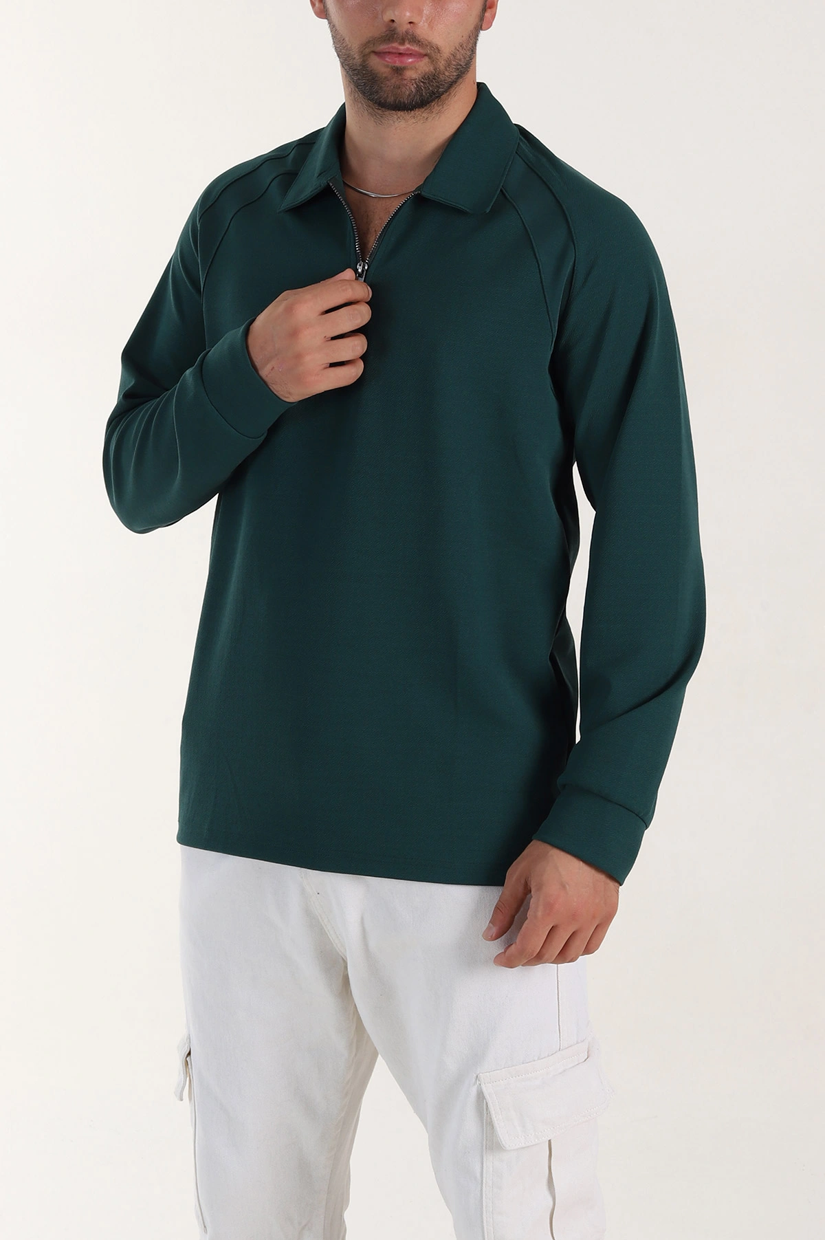 Petrol Yarım Fermuarlı Polo Yaka Erkek Sweatshirt 397127