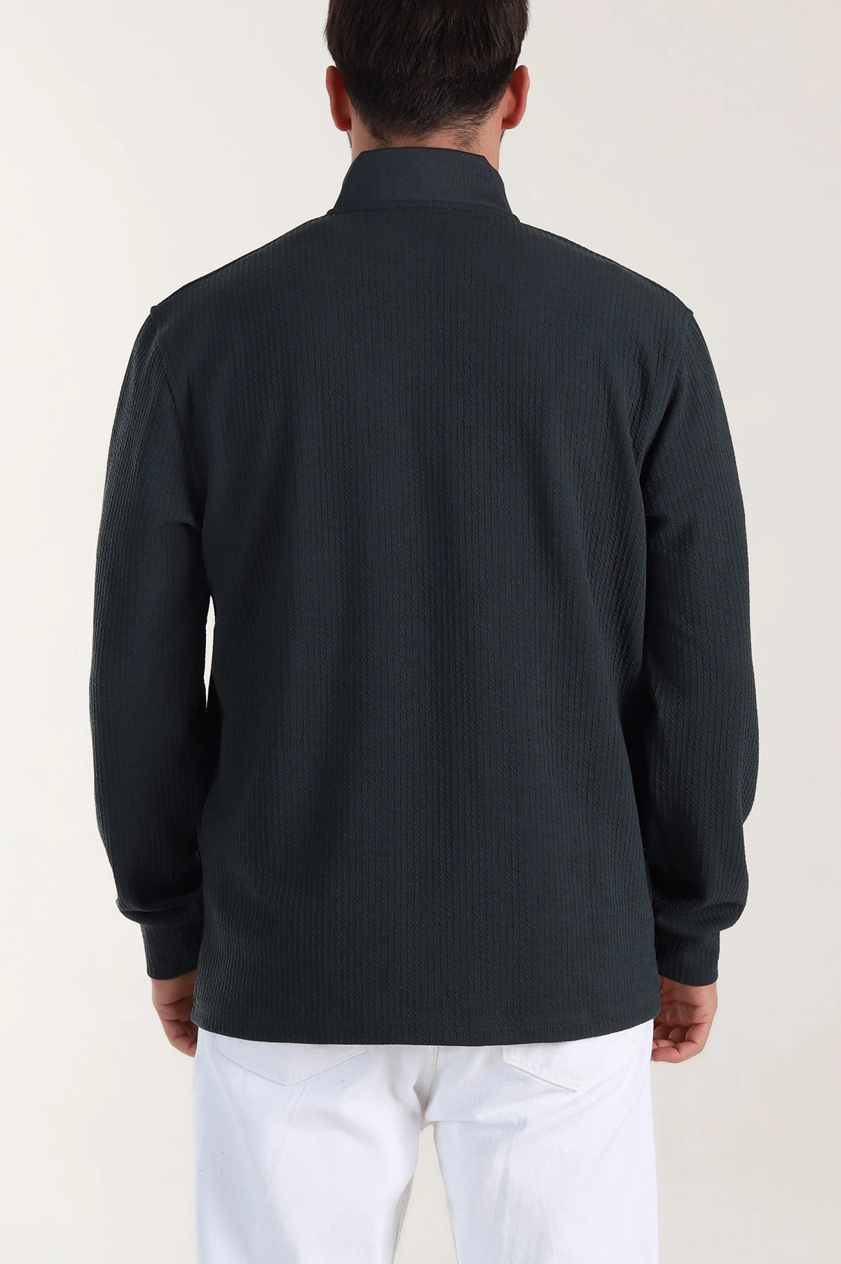 Petrol Yarım Fermuarlı Polo Yaka Erkek Sweatshirt 410871