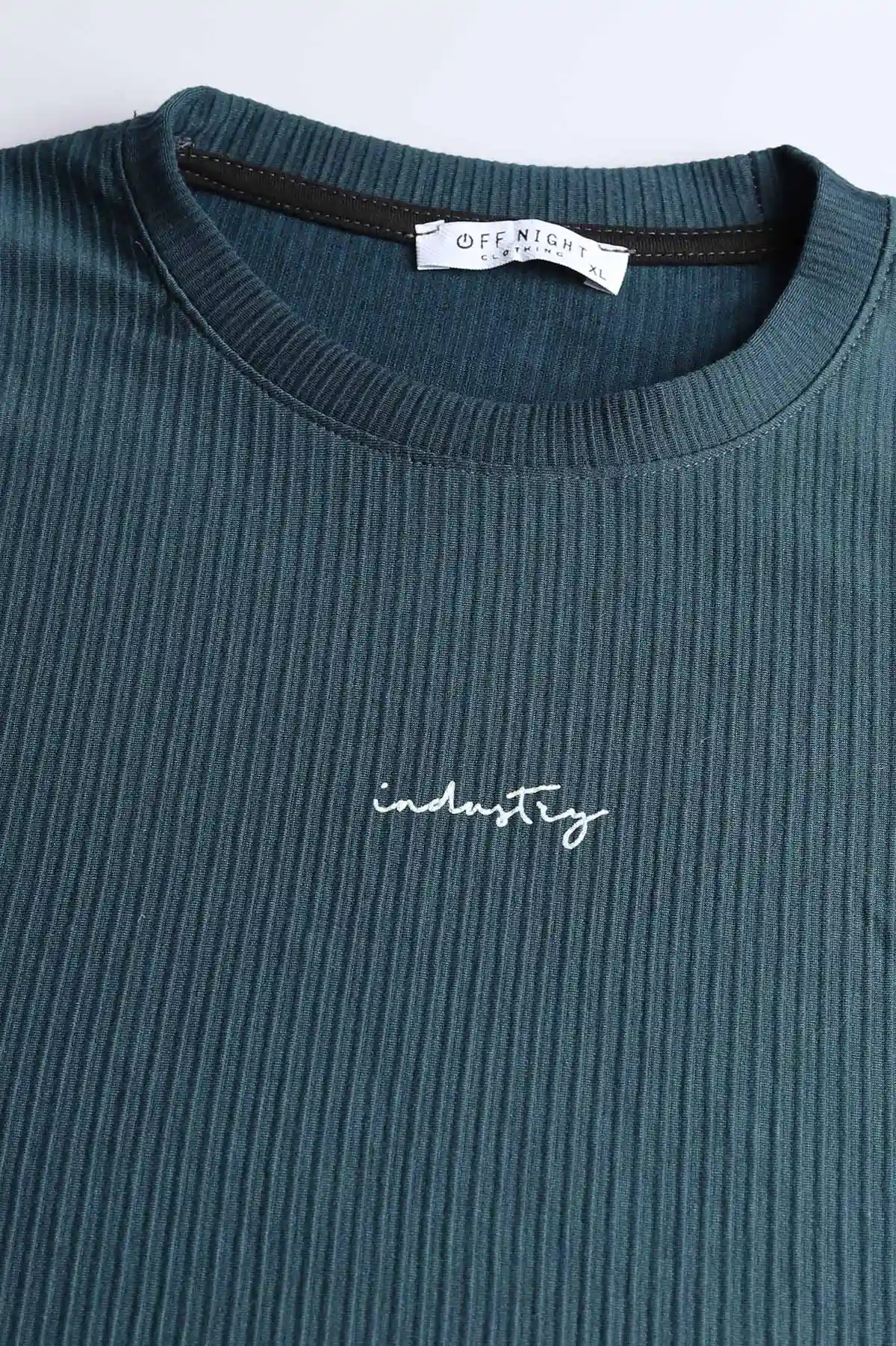 Petrol Yeşili Fitilli Bisiklet Yaka Yazı Detaylı Erkek Sweatshirt 396228