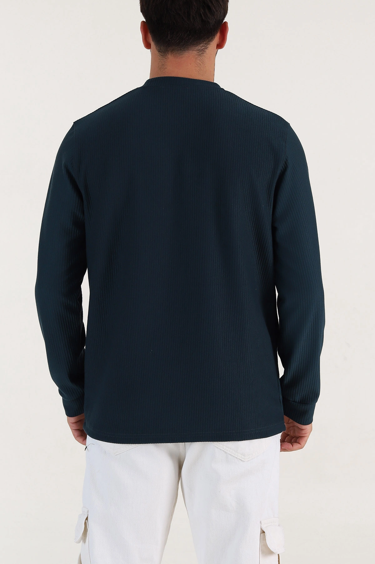 Petrol Yeşili Fitilli Bisiklet Yaka Yazı Detaylı Erkek Sweatshirt 396228