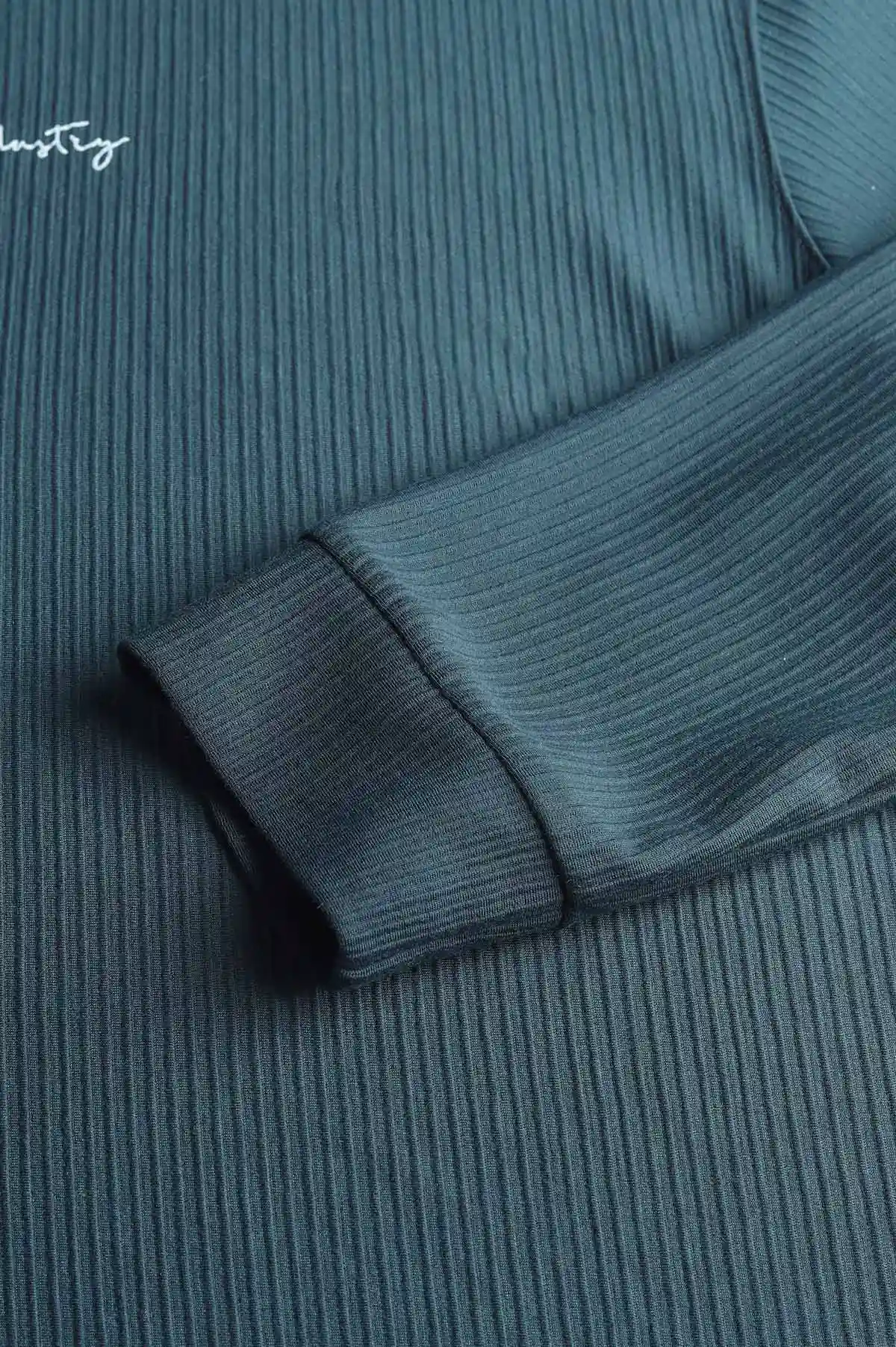 Petrol Yeşili Fitilli Bisiklet Yaka Yazı Detaylı Erkek Sweatshirt 396228