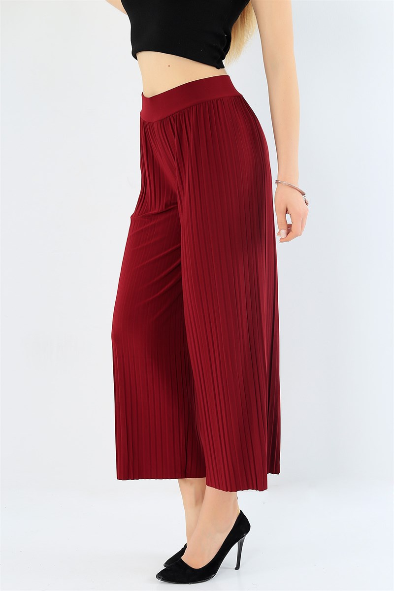 Piliseli Bordo Bayan Viskon Pantolon 29706B