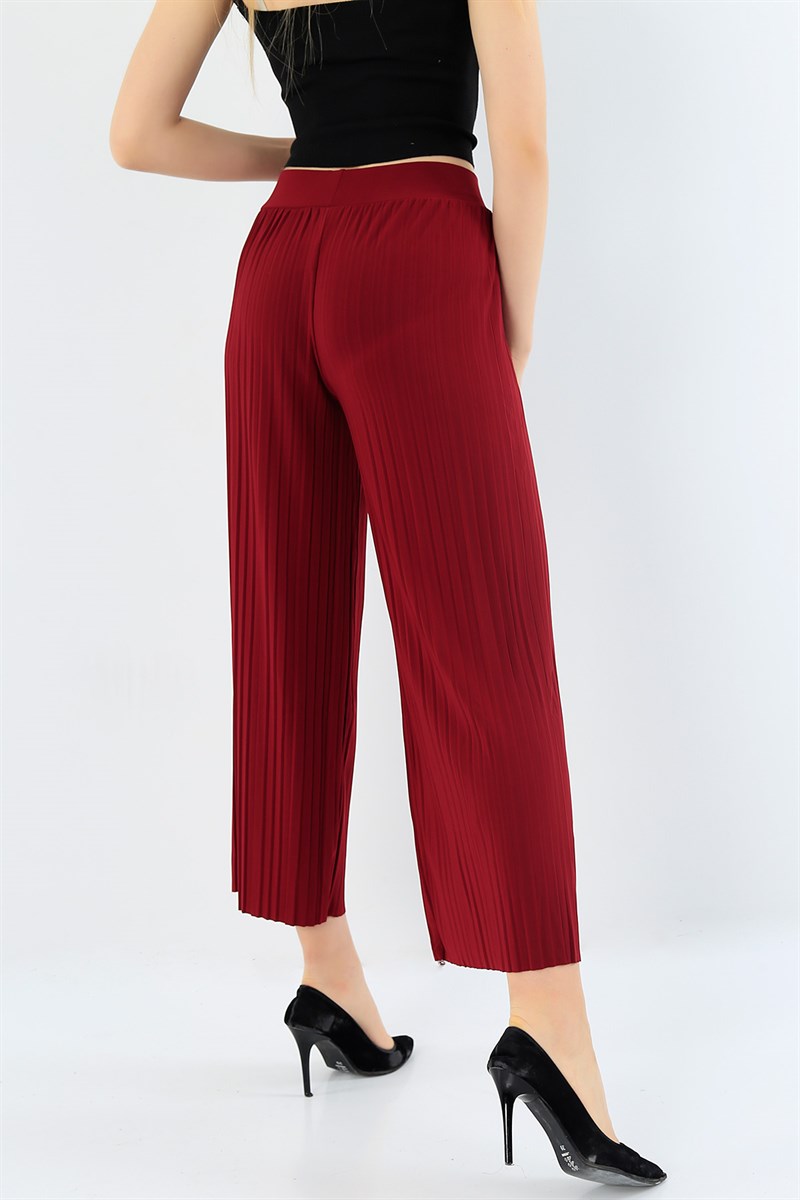 Piliseli Bordo Bayan Viskon Pantolon 29706B