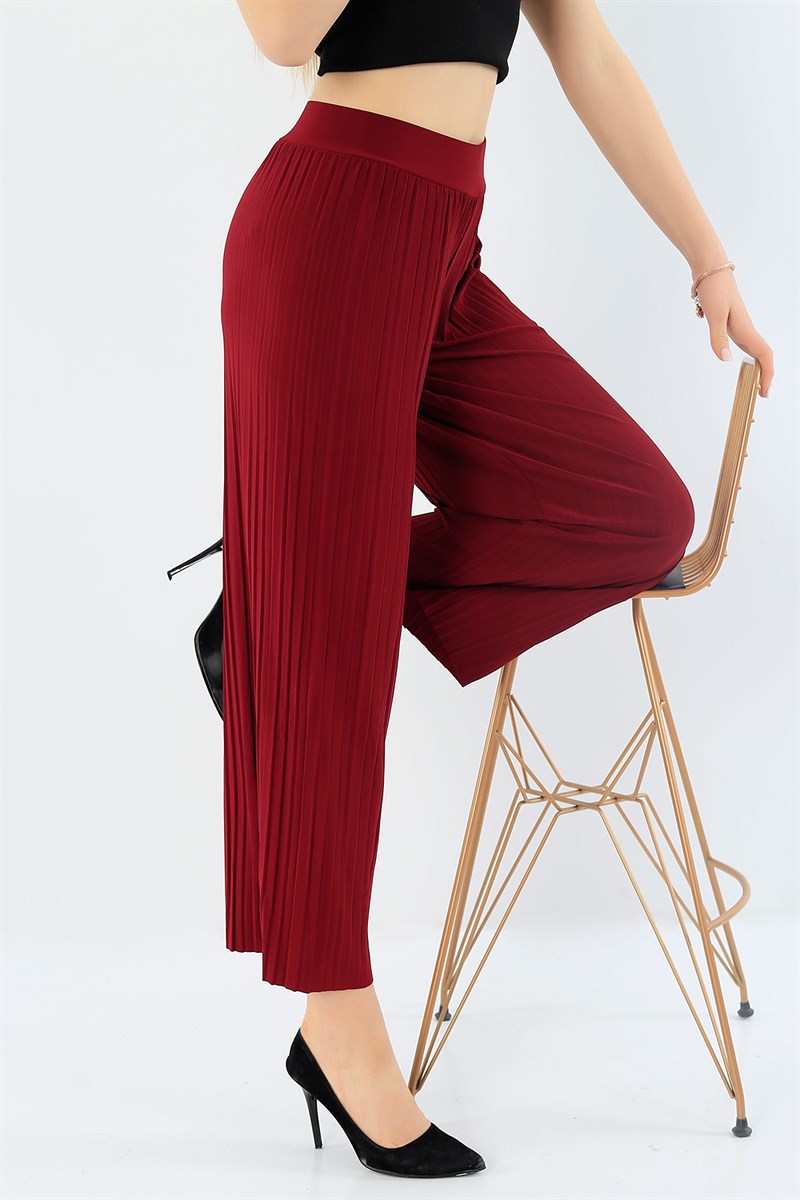 Piliseli Bordo Bayan Viskon Pantolon 29706B