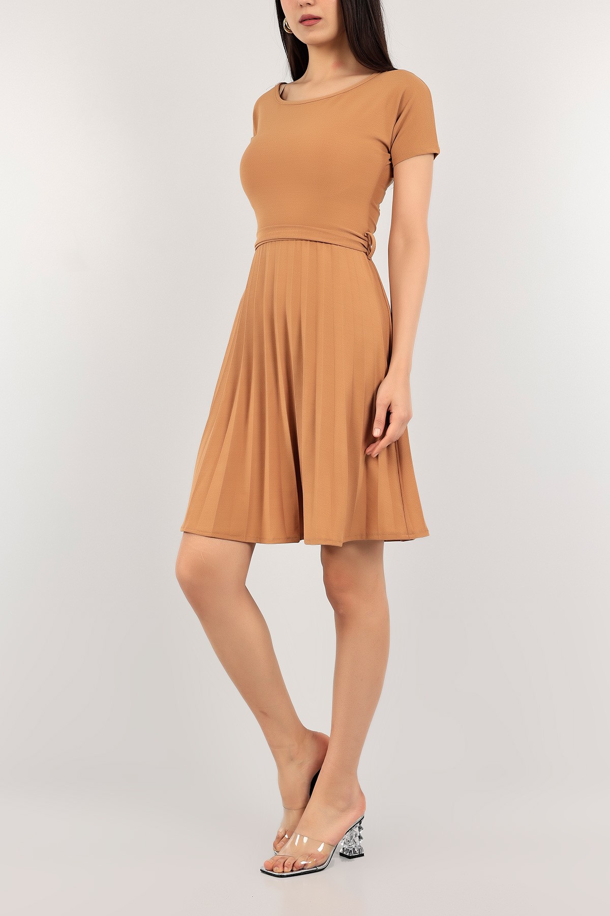 Pliseli Kemerli Elbise 110252