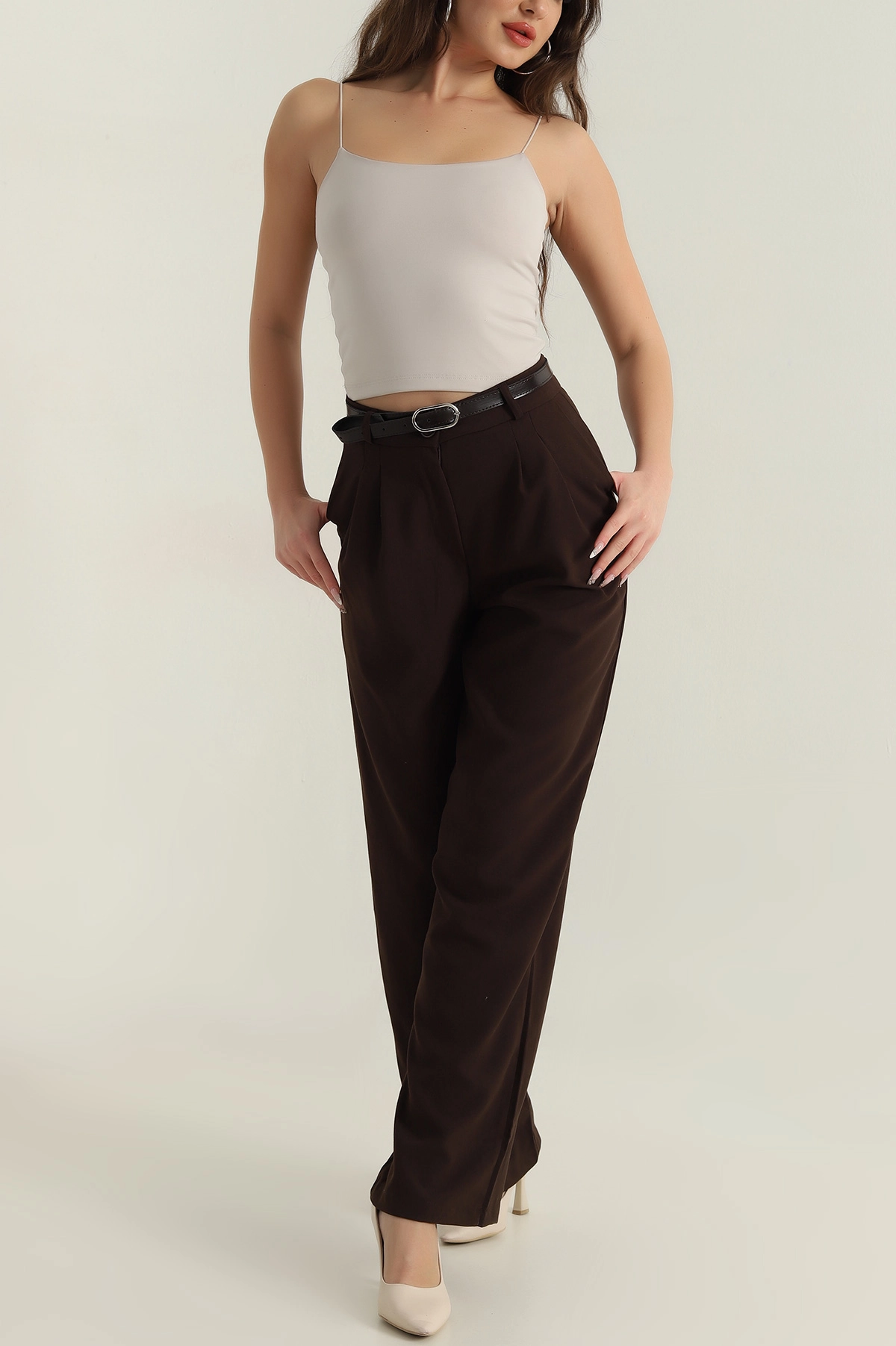Poliviskon Kemerli Kadın Pantolon 413585