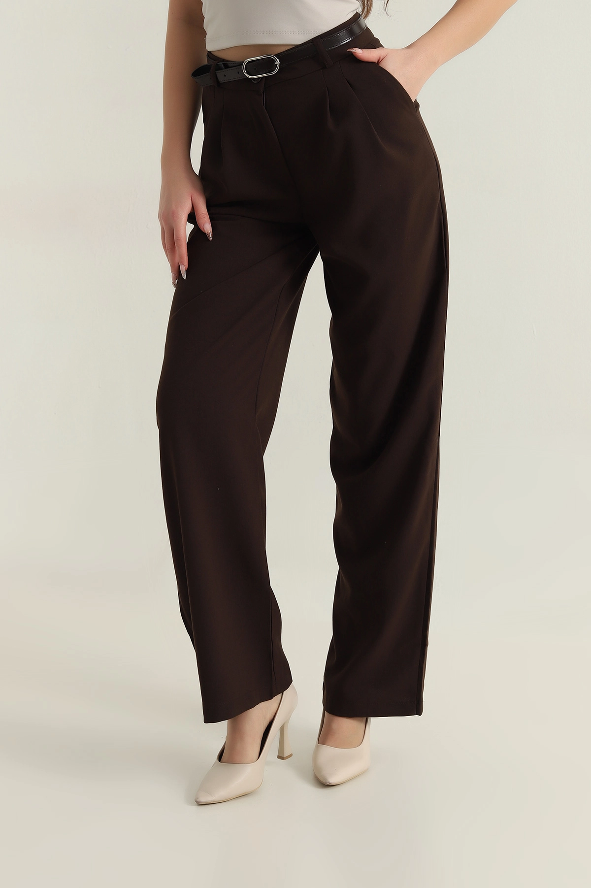 Poliviskon Kemerli Kadın Pantolon 413585