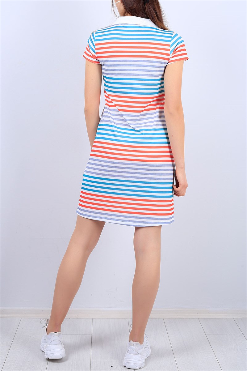 Polo Yaka Çizgi Desenli Bayan Elbise 11546B