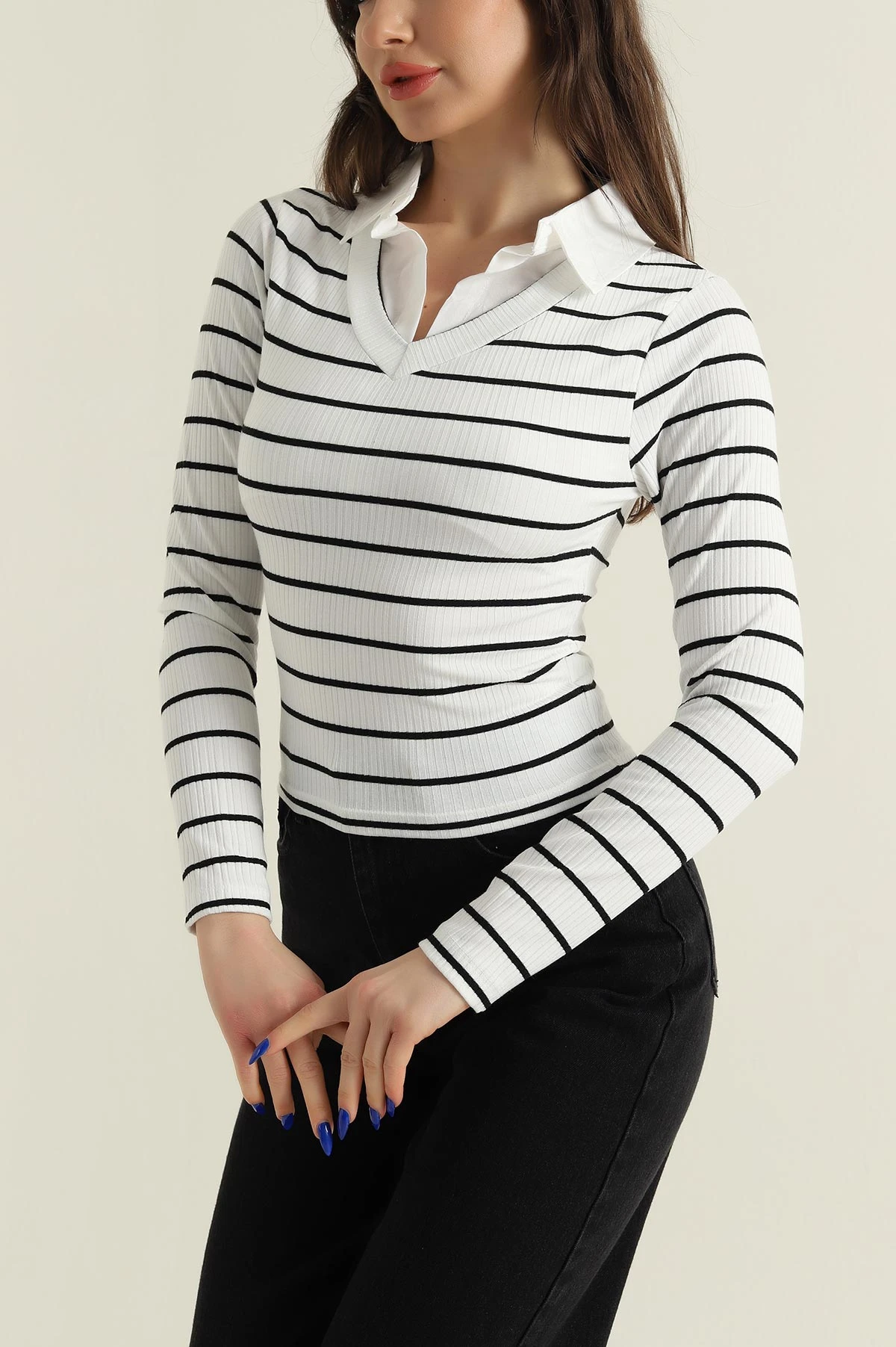Poplin Yakalı Fitilli Kadın Bluz 426754