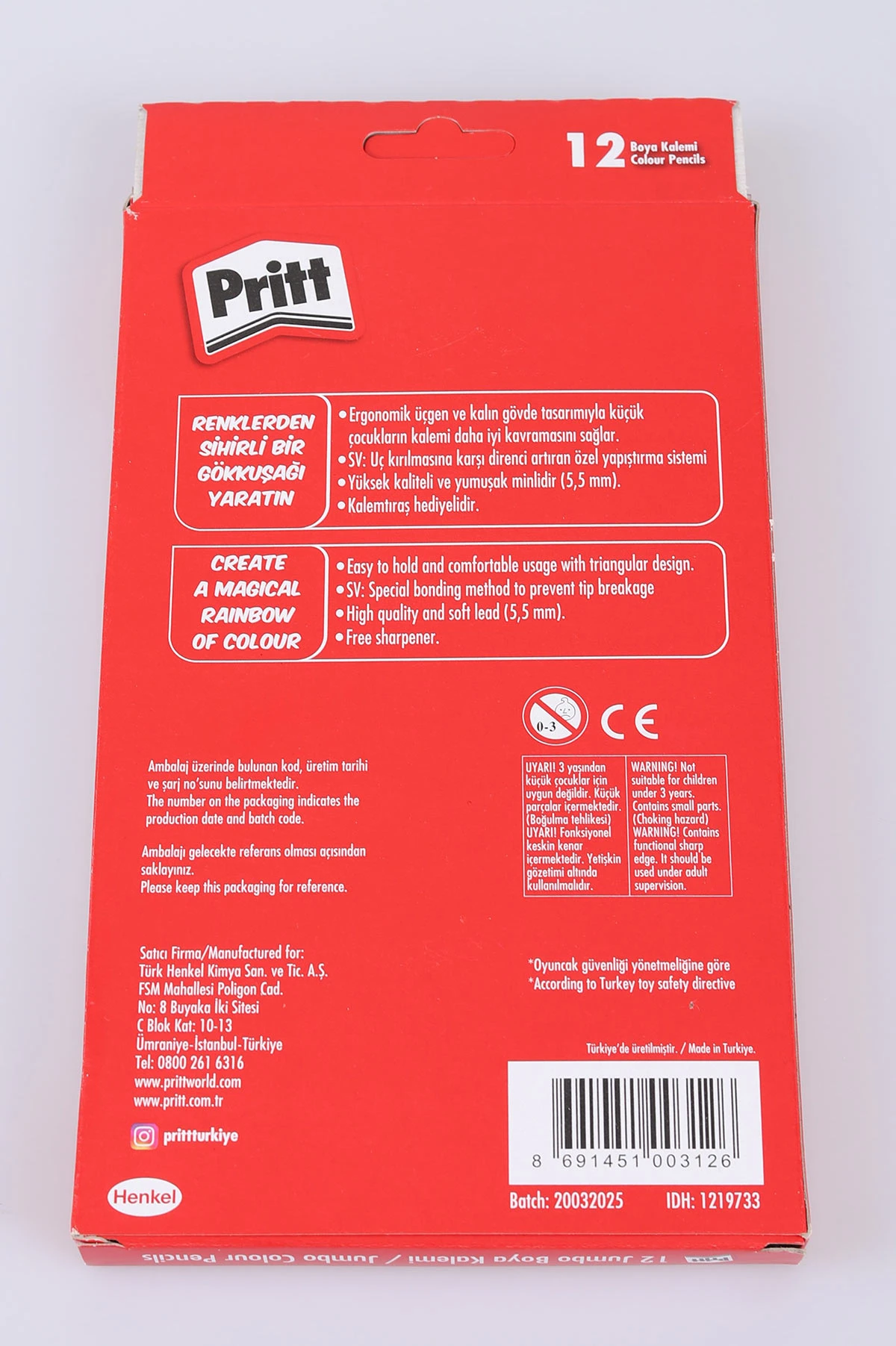 Pritt  12 Renk Jumbo Üçgen Kuru Boya Kalemi Seti 466727