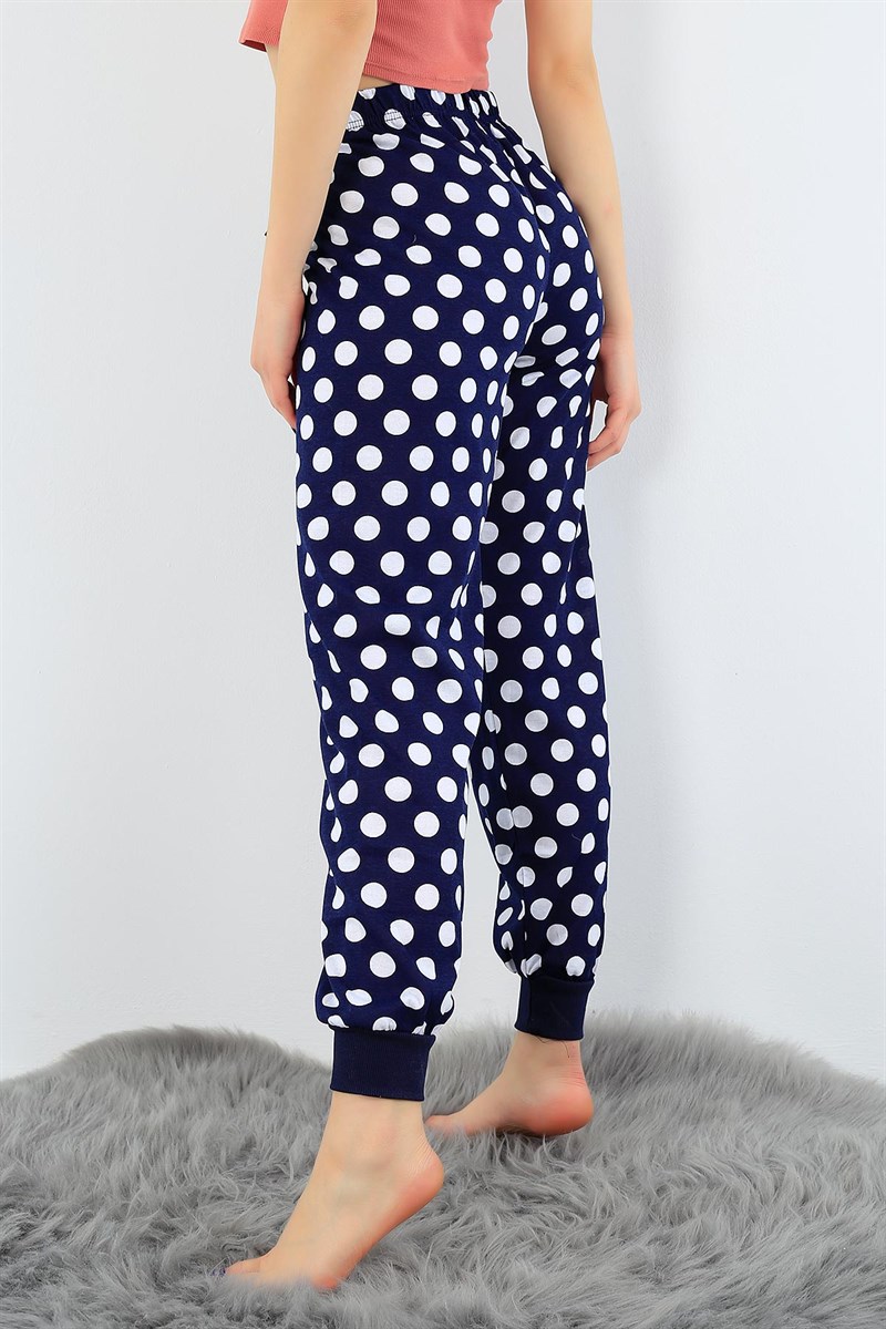 Puantiyeli Lacivert Bayan Pijama Altı 31349