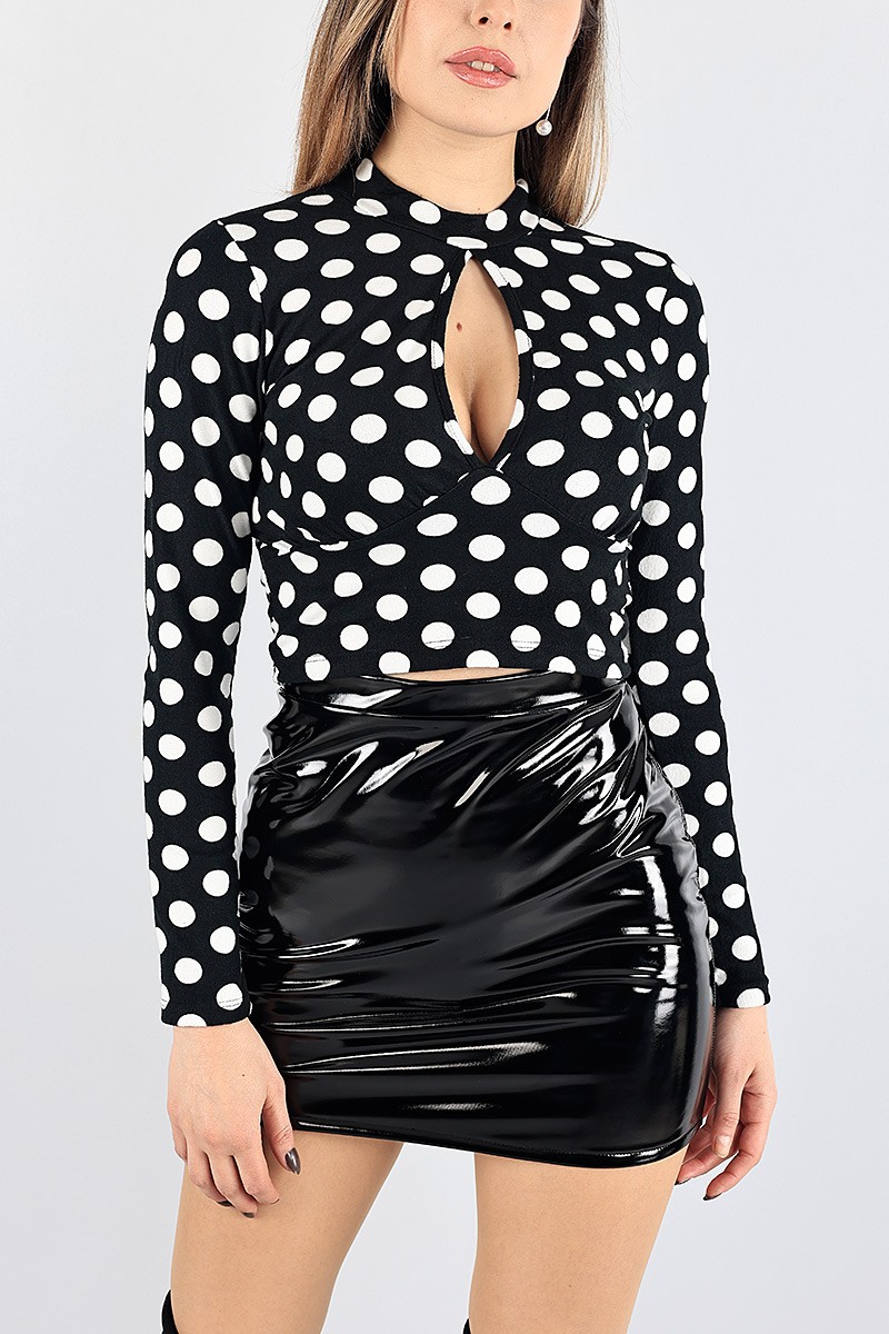 Puantiyeli Pamuk Dokulu Crop Bluz 88455