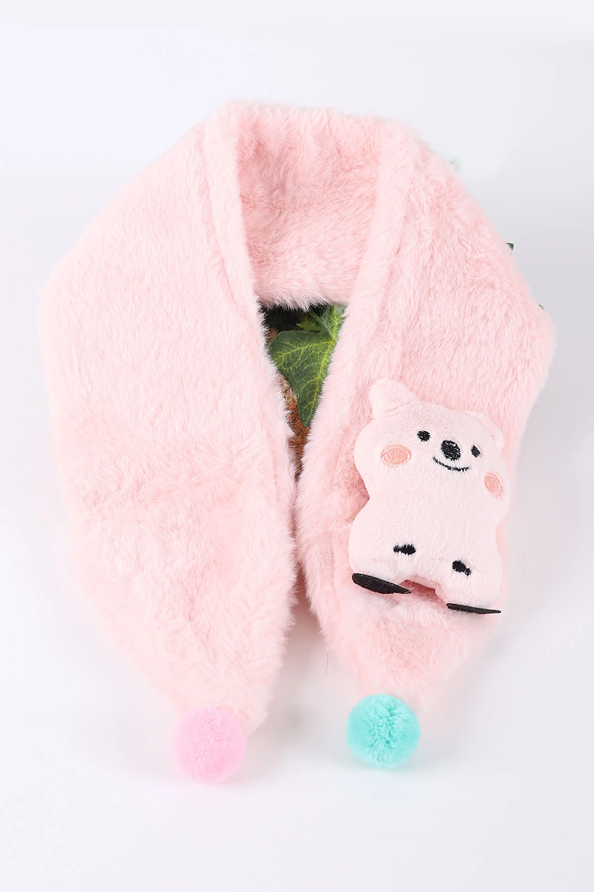 Pudra (0-10 Yaş)   Ayıcık Nakışlı  Ponponlu Peluş Bebek&Çocuk Atkı&Aksesuar 410970