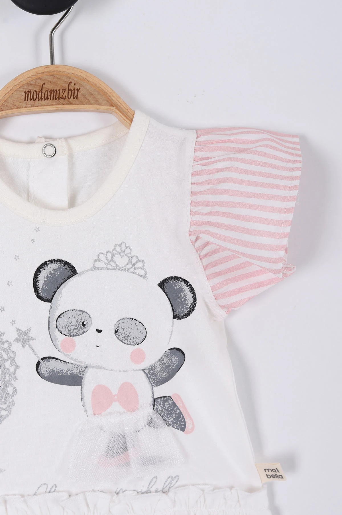 Pudra (0-12 Ay) Prenses Panda  Baskılı Kız Bebek Tulum 263898