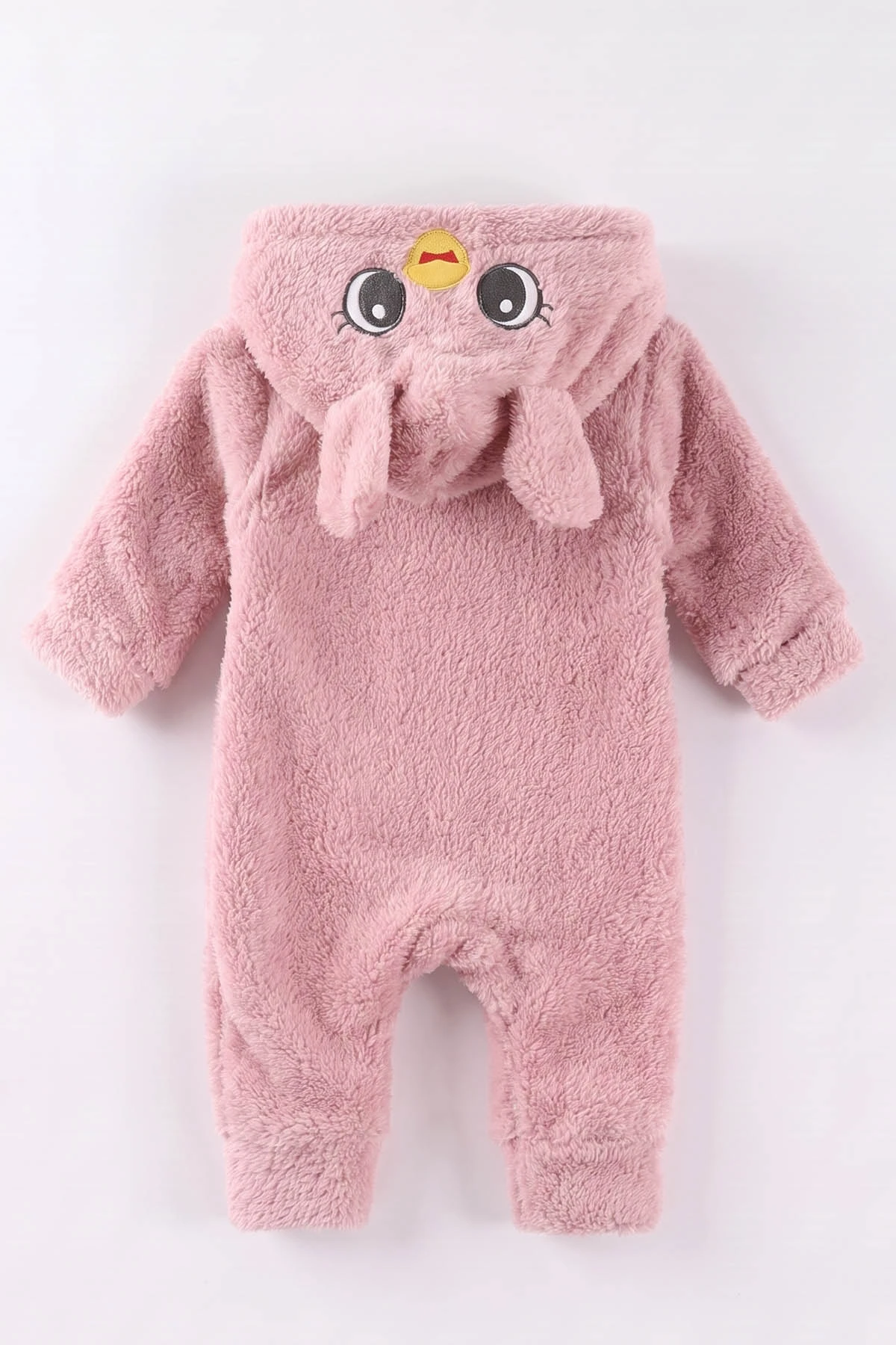 Pudra (0-12 Ay)Kapüşonu  Ördek Nakışlı  Peluş Kız Bebek Tulum 494425