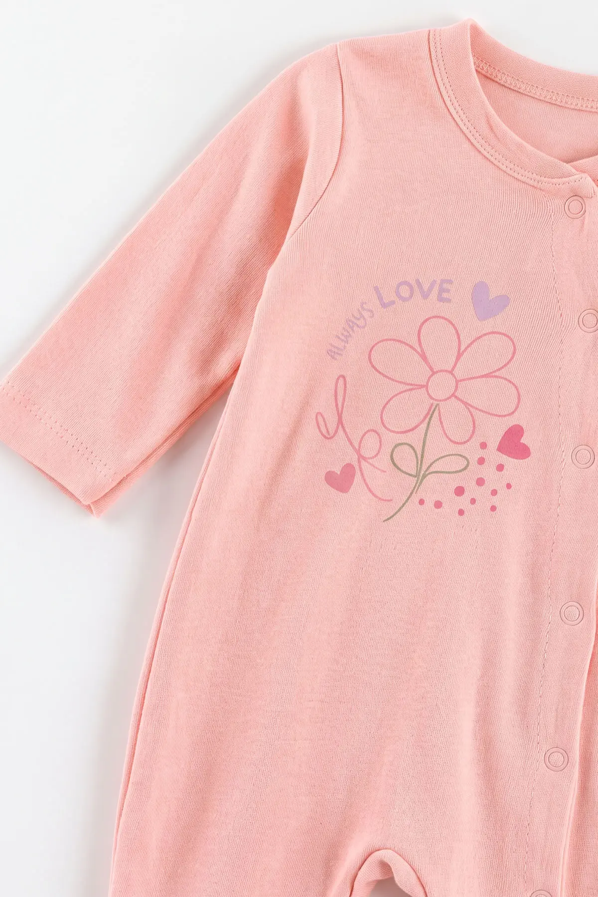 Pudra (0-3 Ay) Always Love Baskılı Penye ve Şapkalı 2'li Kız Bebek Tulum 492590