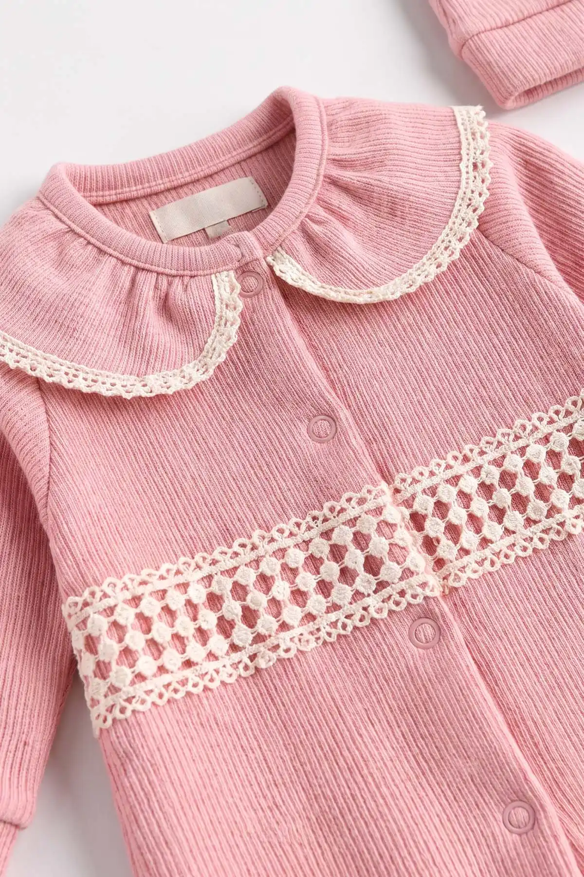 Pudra (0-9 Ay)  Fisto Yakalı  Waffle Kumaş Çıtçıtlı Şapkalı Kız Bebek Tulum 486977