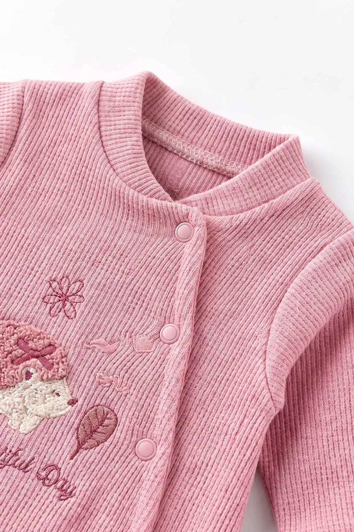 Pudra (0-9 Ay)  Kirpi Nakışlı Waffle Kumaş Çıtçıtlı Şapkalı Kız Bebek Tulum 486989