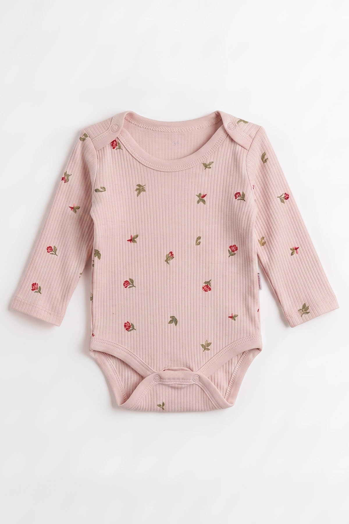 Pudra (0-9 Ay )Raporlu Lale Desenli  Uzun Kollu Kız    Bebek & Çocuk Çıtçıtlı Badi 480380
