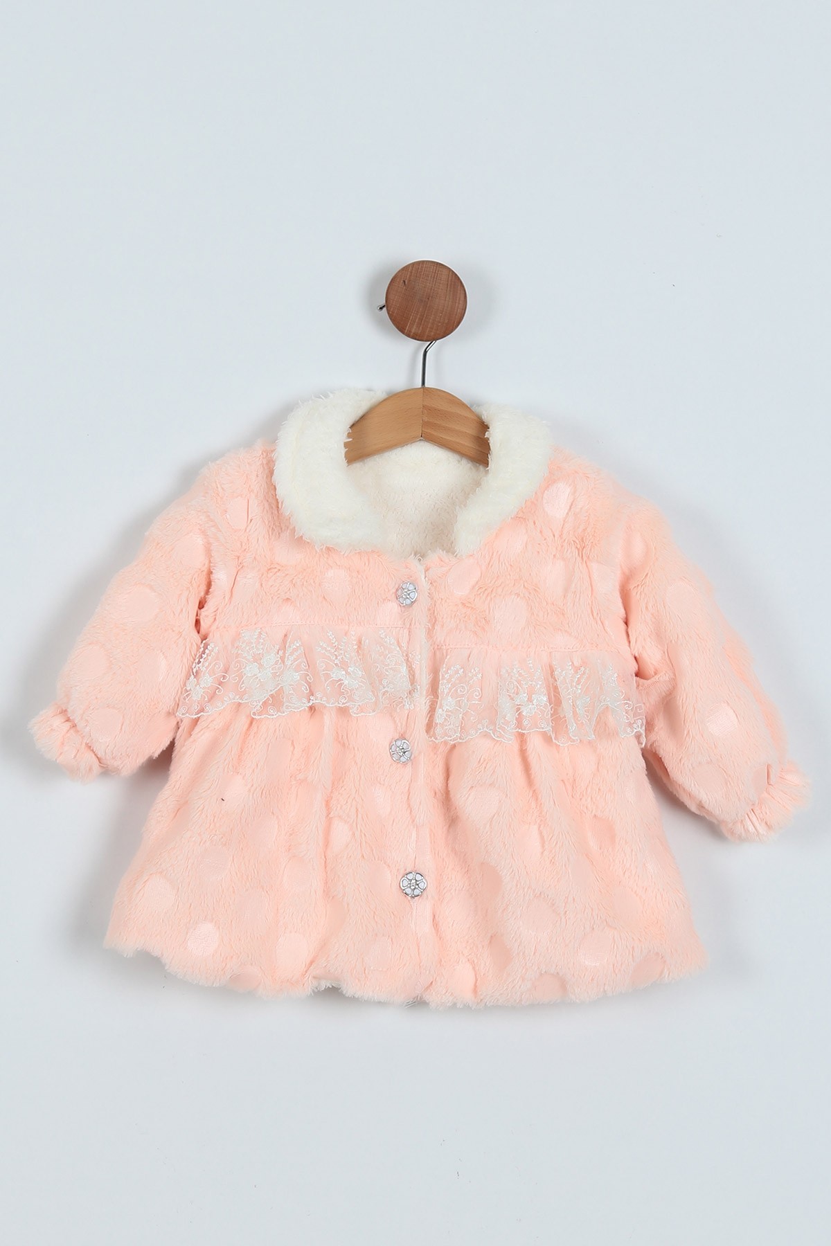 Pudra (1-3 Yaş) Düğmeli Kürklü Kız Bebe Mont 223317