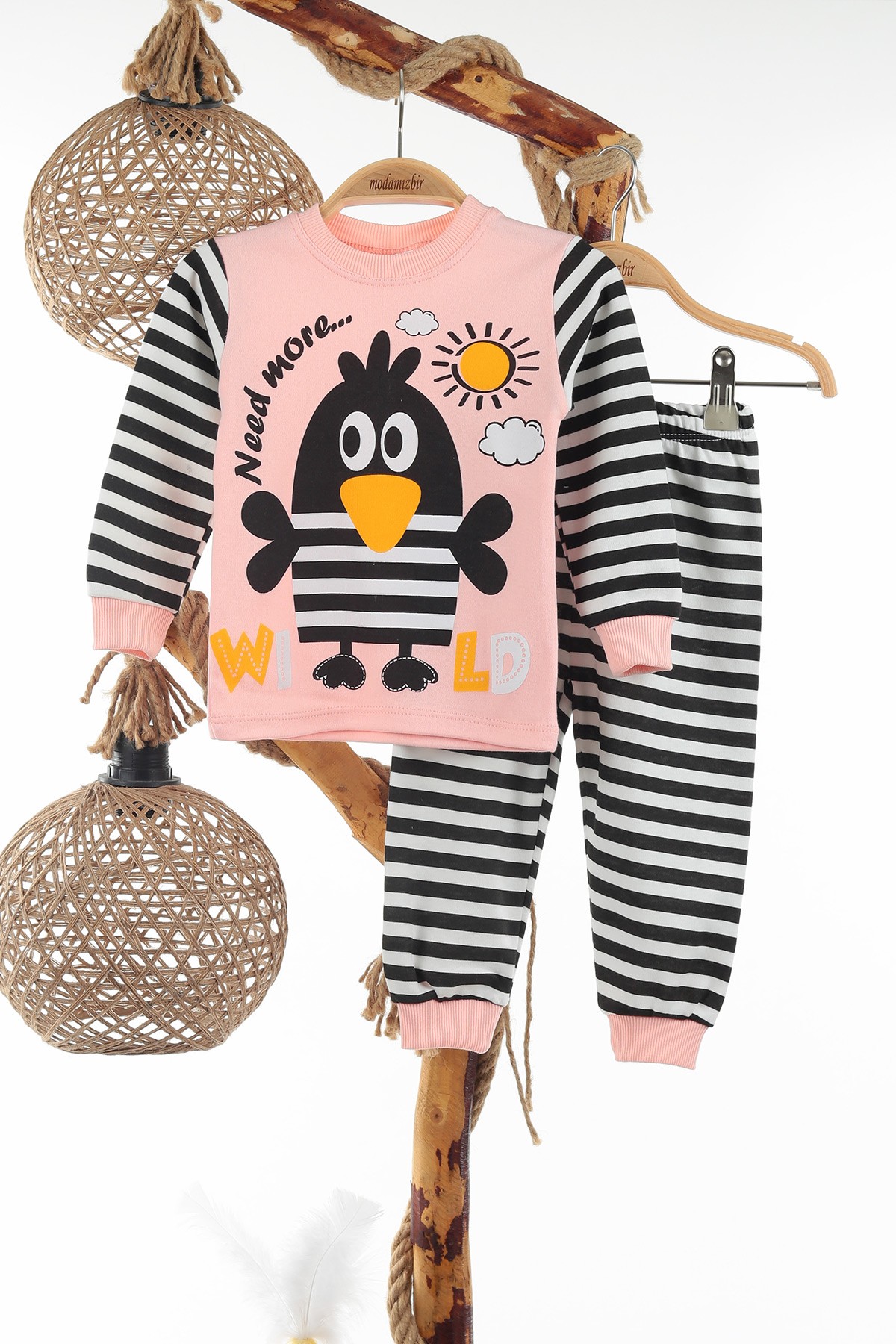 Pudra (1-3 yaş) Kuş Baskılı Kız Çocuk Pijama Takımı 137403