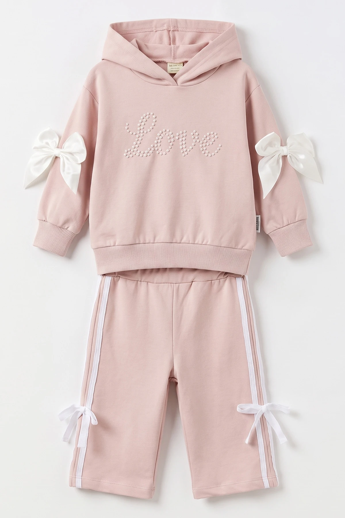 Pudra (1-4 Yaş) Love İnci Baskılı Kapüşonlu Sweatli  2 İp Kız Çocuk&Bebek 2'li Takım 495255