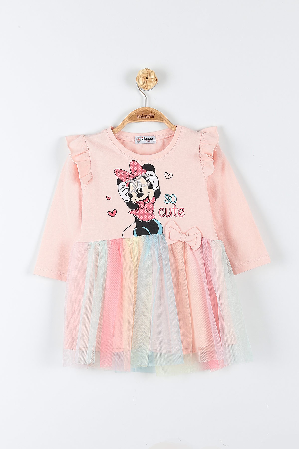 Pudra (1-4 Yaş) Minnie Mouse Baskılı Kız Çocuk Elbise 174904