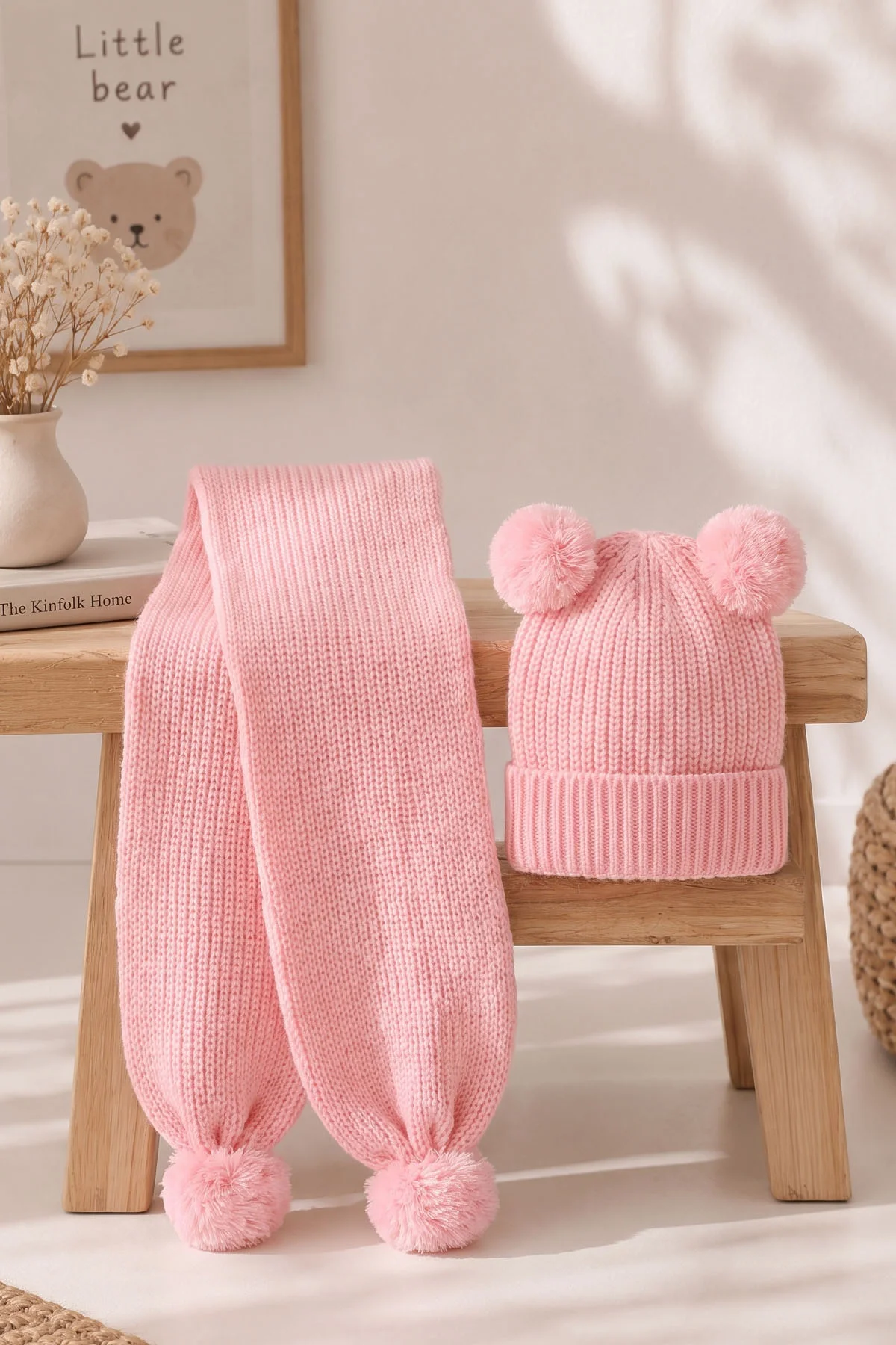 Pudra (1-5 Yaş) Ponponlu Kız  Çocuk Atkı Bere Takım 475064