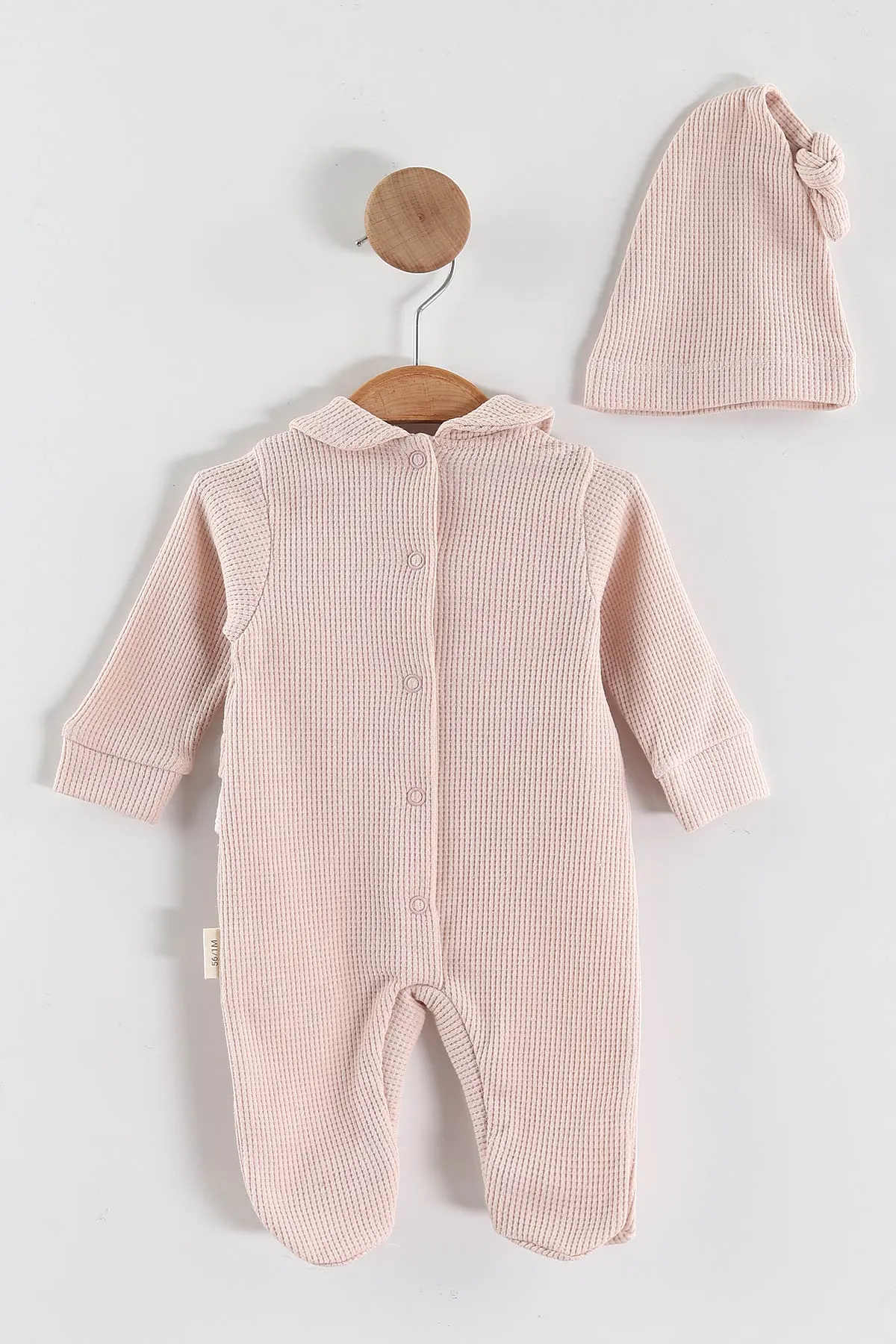 Pudra (1-9 Ay)Çiçek Nakışlı Fisto Detaylı Patikli Kız Bebek Tulum 434932