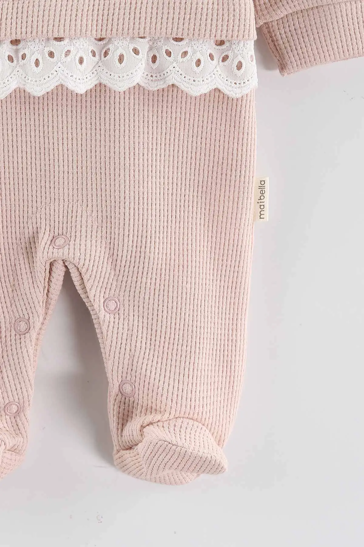 Pudra (1-9 Ay)Çiçek Nakışlı Fisto Detaylı Patikli Kız Bebek Tulum 434932