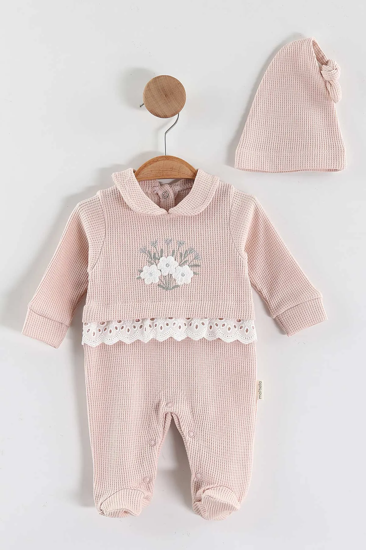 Pudra (1-9 Ay)Çiçek Nakışlı Fisto Detaylı Patikli Kız Bebek Tulum 434932