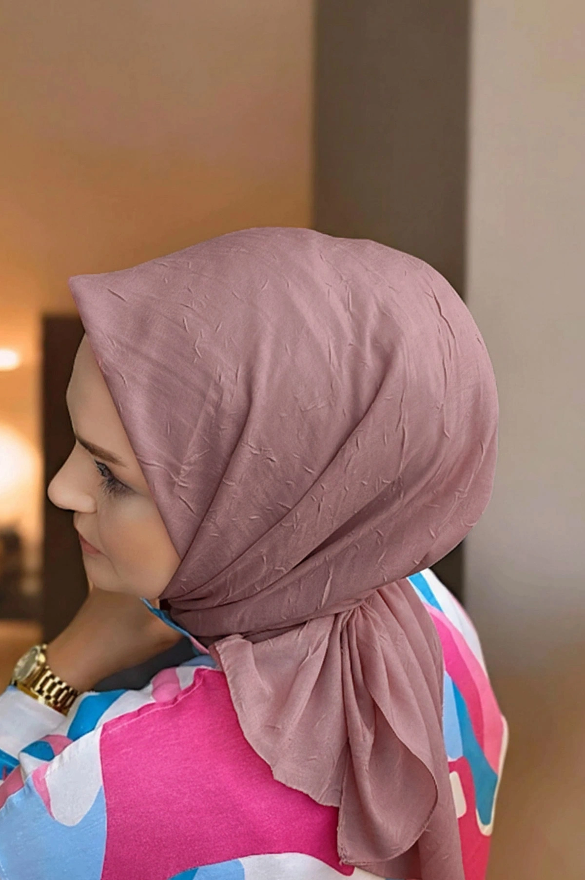 Pudra 100x100 Bambu Kraş Düz Desen Eşarp 278192